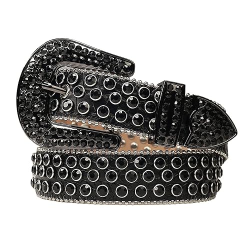 Studded Rhinestone Belts Men Women Fashionable Sparkly Diamond Belt Shiny Crystals Inlaid Design Leather Belt Christmas Gift - S: fits pants size 28-30 - Black