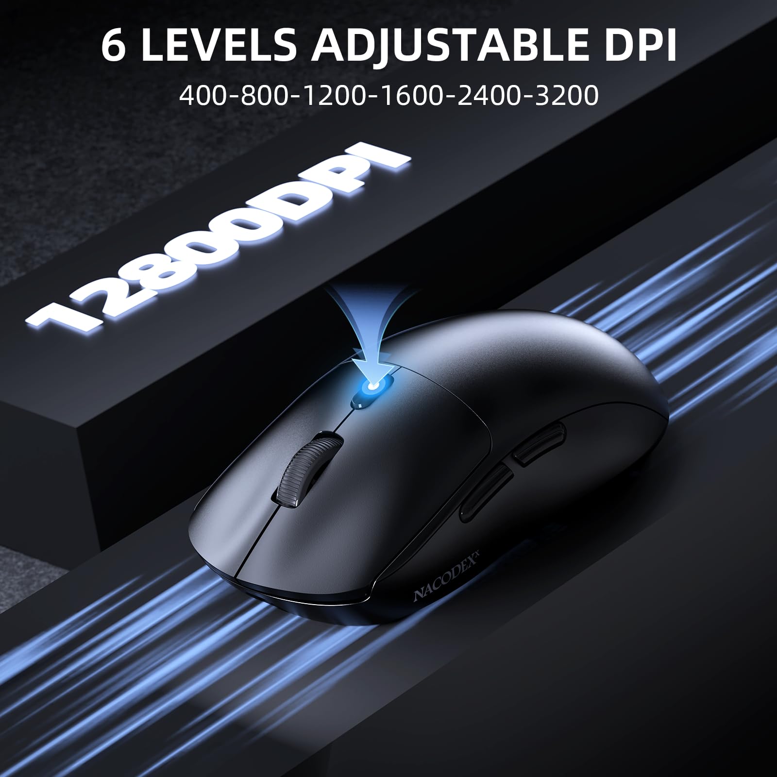 A.JAZZ NJ07 SUPERLIGHT Wireless Computer Mouse, BT/2.4G/USB-C, 67g Lightweight, 12800 DPI, 300mAh Battery, 1K Polling Rate, Streamlined Ergonomic, Cordless Silent Gaming Office Mice for PC/Mac-Black — view 5