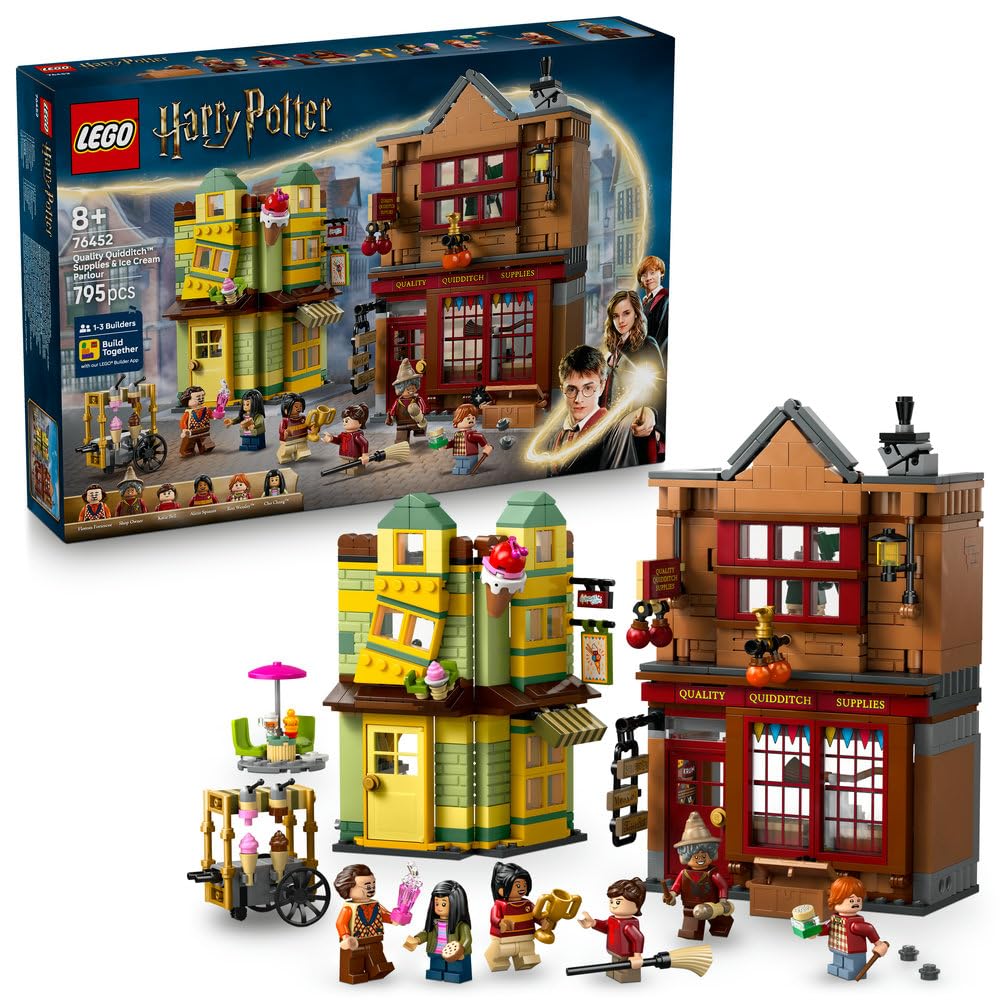 LEGO Harry Potter Markowy sprzęt do quidditcha i lodziarnia 76452 | Modele sklepów, zabawka dla 8-latka, prezent dla fana Harry’ego Pottera, zestaw klocków dla dzieci, 795 elementów