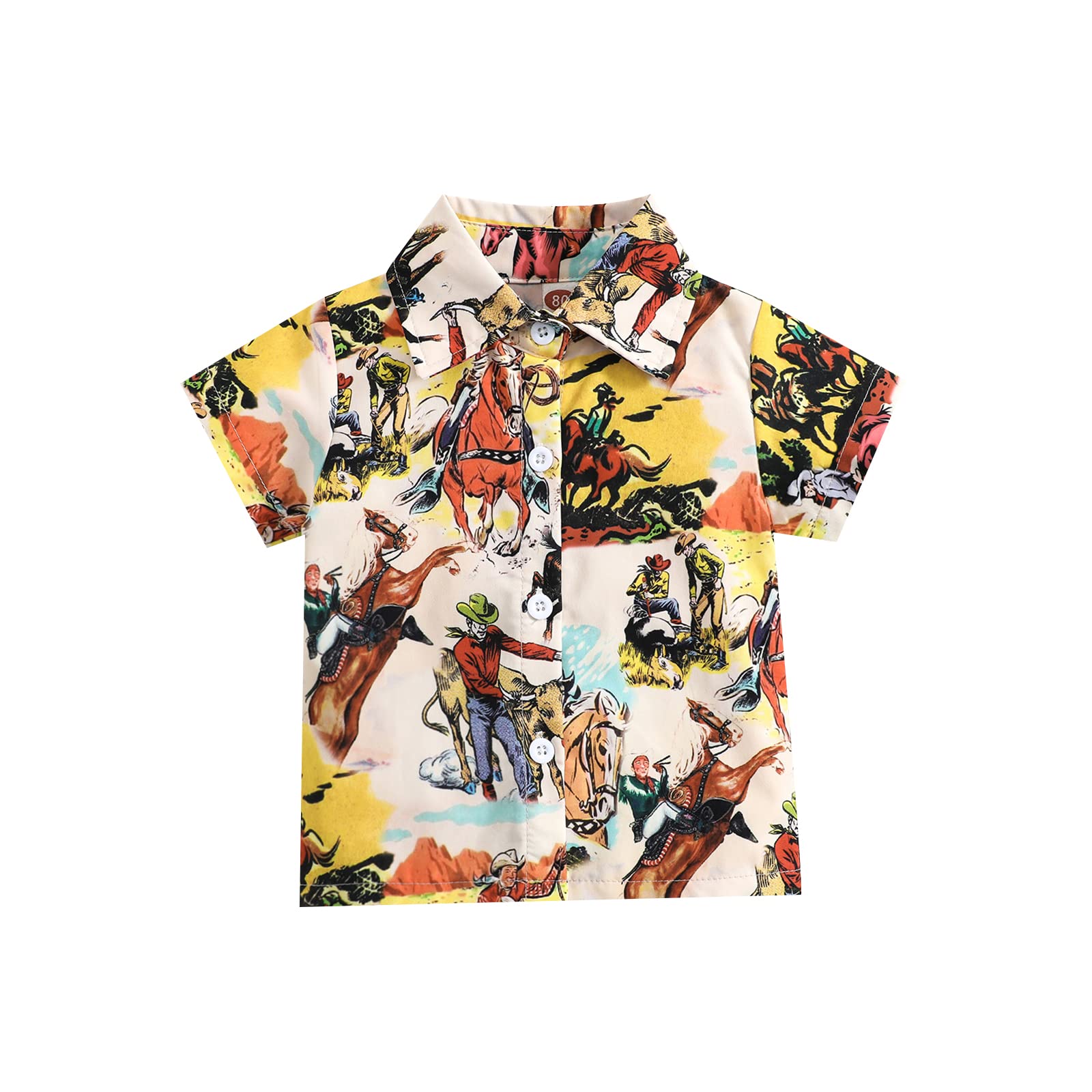 AyalinggoToddler Baby Boy Button Down Shirt Short Sleeve T-Shirt Tops Western Cowboy Casual Tee Summer Clothes