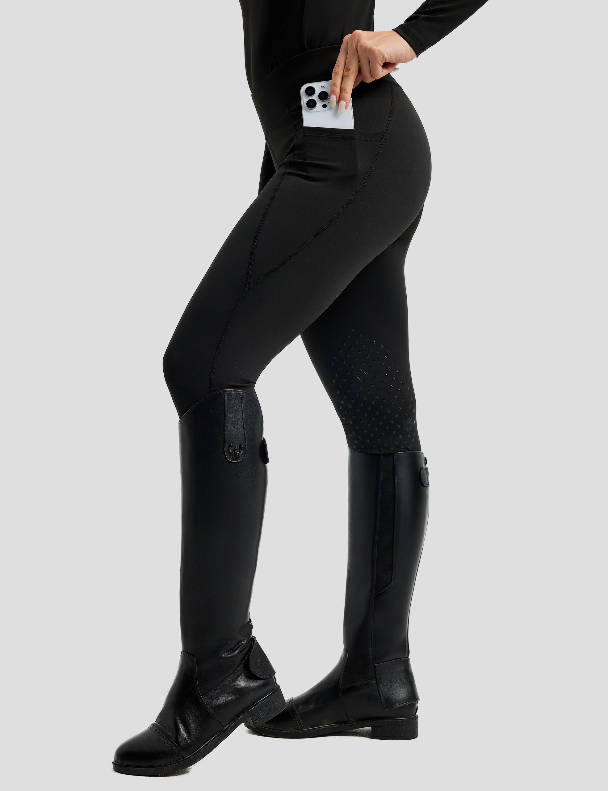 FitsT4 Sports Reitset für Damen Reithose und Reitsport Oberteil Stretch Reitleggings Reitbekleidung Sommer mit Knie-Patch Silikon und Taschen
