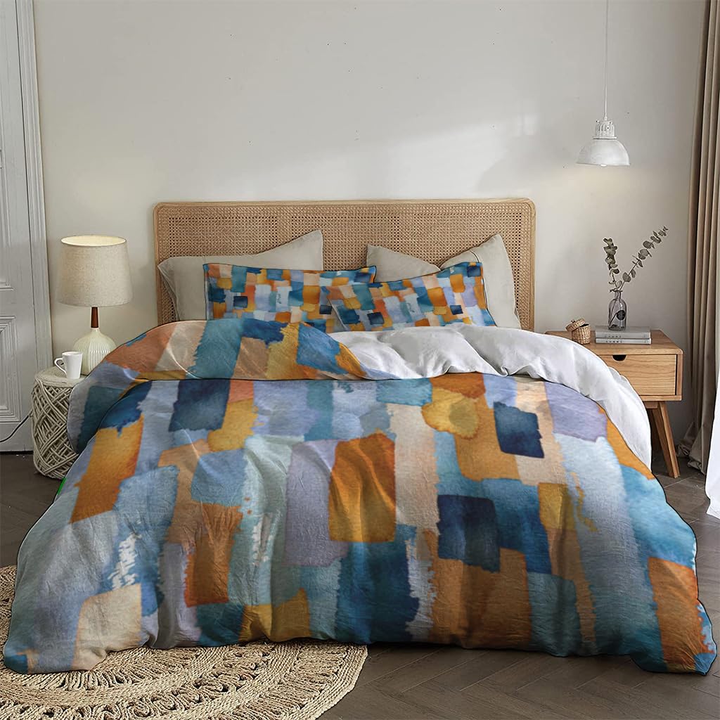 NIBAINLO 布団カバー秋の色の水彩画の線 肌に優しい ピーチスキン加工 掛け布団カバー 和式 洋式 あったか 布団カバーセット リバーシブル ホームステイ ホテル 家庭兼用