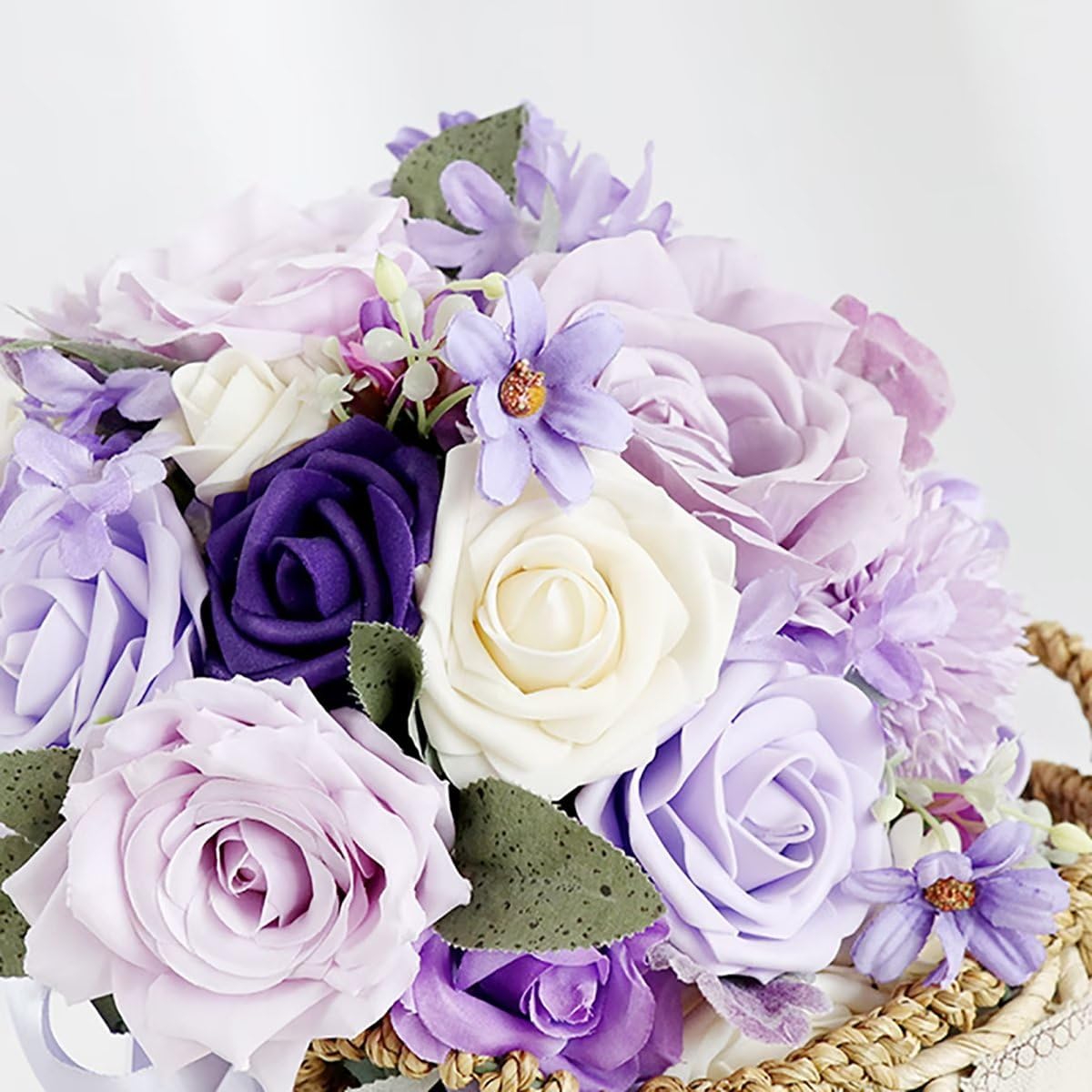 Emivery Lavender Purple Wedding Bouquets for Bride,Artificial Rose Bridesmaid Bouquet for Wedding Ceremony Anniversary, Bridal Shower and French Rustic Wedding