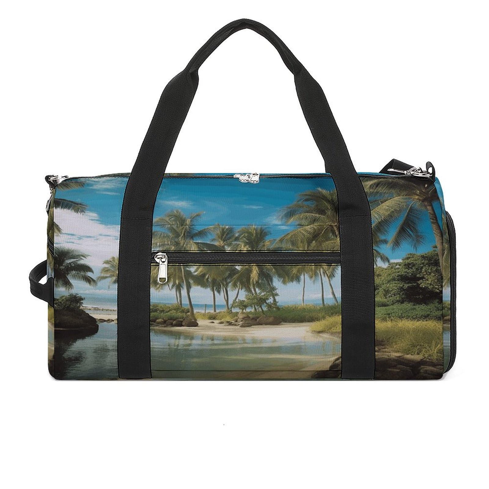 Turnbeutel für Damen und Herren, Motiv: tropische Kokosnussbäume, Strand, wiederverwendbar, Turnbeutel mit Schuhfach, Stil, Einheitsgröße, modern, Stil:, Einheitsgröße, Modern