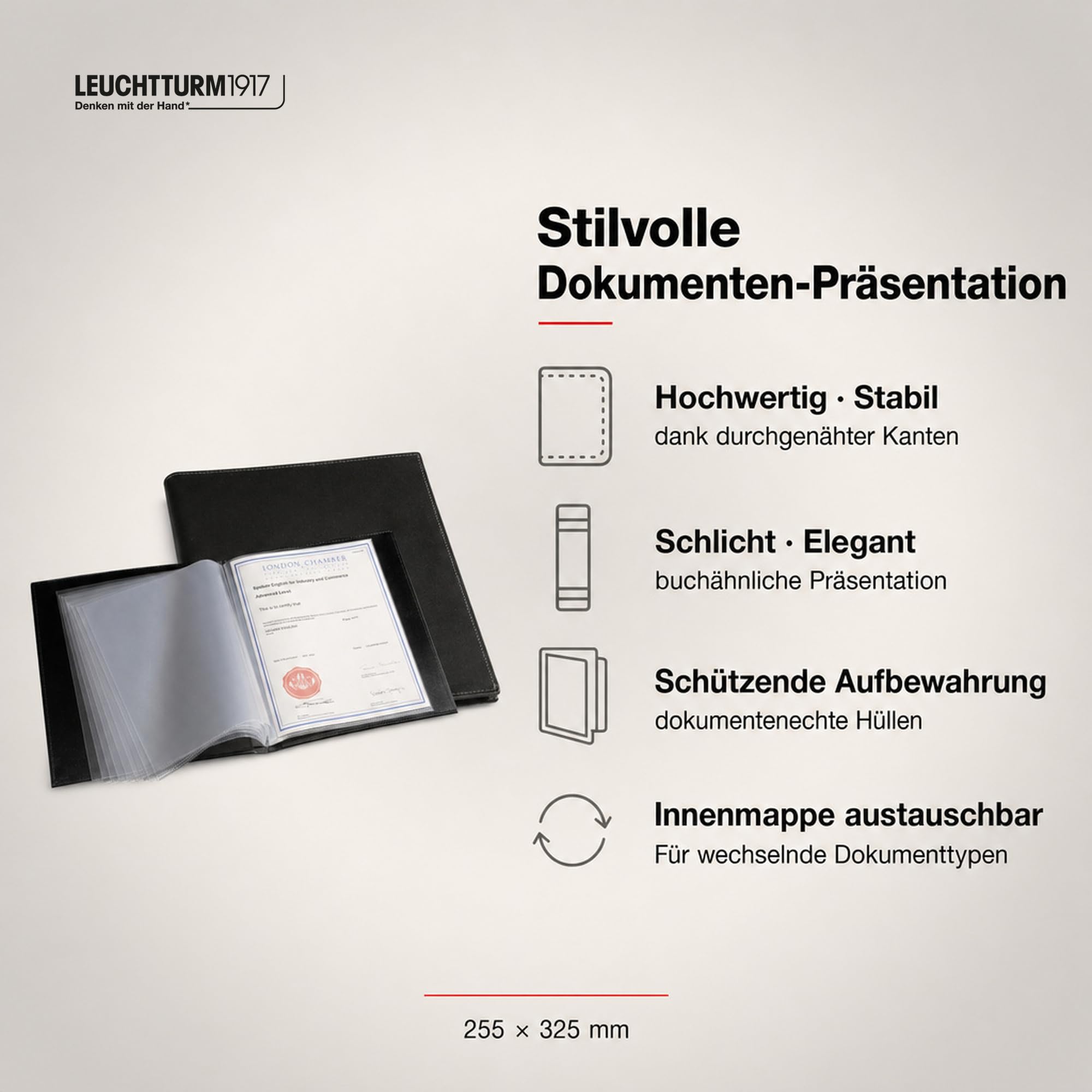 Leuchtturm1917 320023 Urkunden-Mappe, 40 Hüllen | dokumentenecht, schützende Aufbewahrung für Zeugnisse und Zertifikate, Innenmappe austauschbar