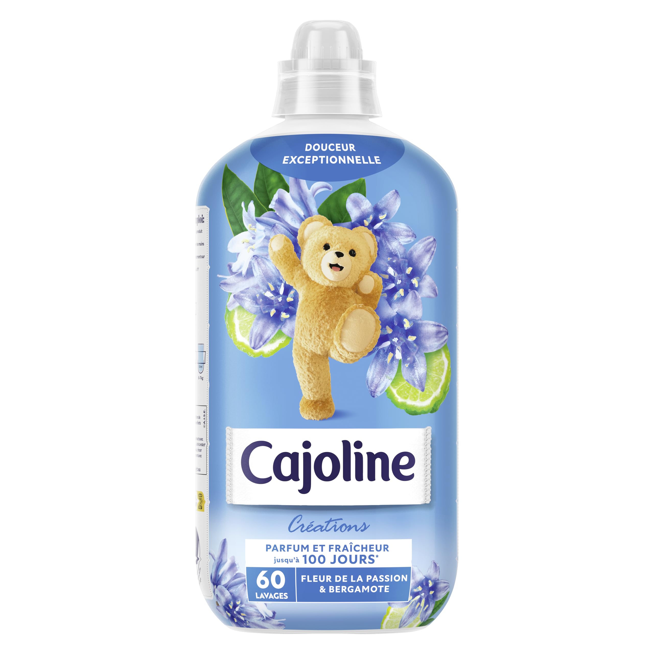 CAJOLINE - Adoucissant linge - 360 lavages - parfum Fleur de la passion et bergamote - fraîcheur parfumée (lot promo de 6x60)