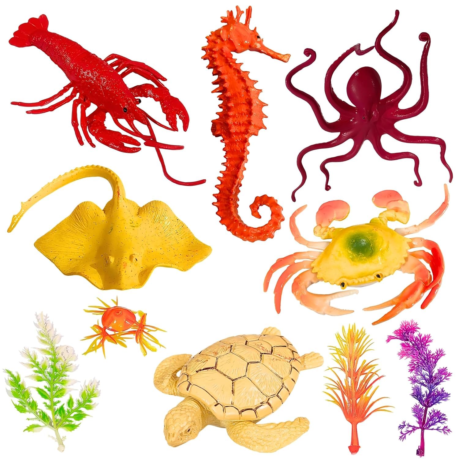Underwater Ocean Animal for Kids Mid Size Aquatic Sea Creature Figurines Educational Water Toys for Kids 11PCs Marine Fish Animal Set for Boys and Girls with Turtle, Jelly Fish, Octopus