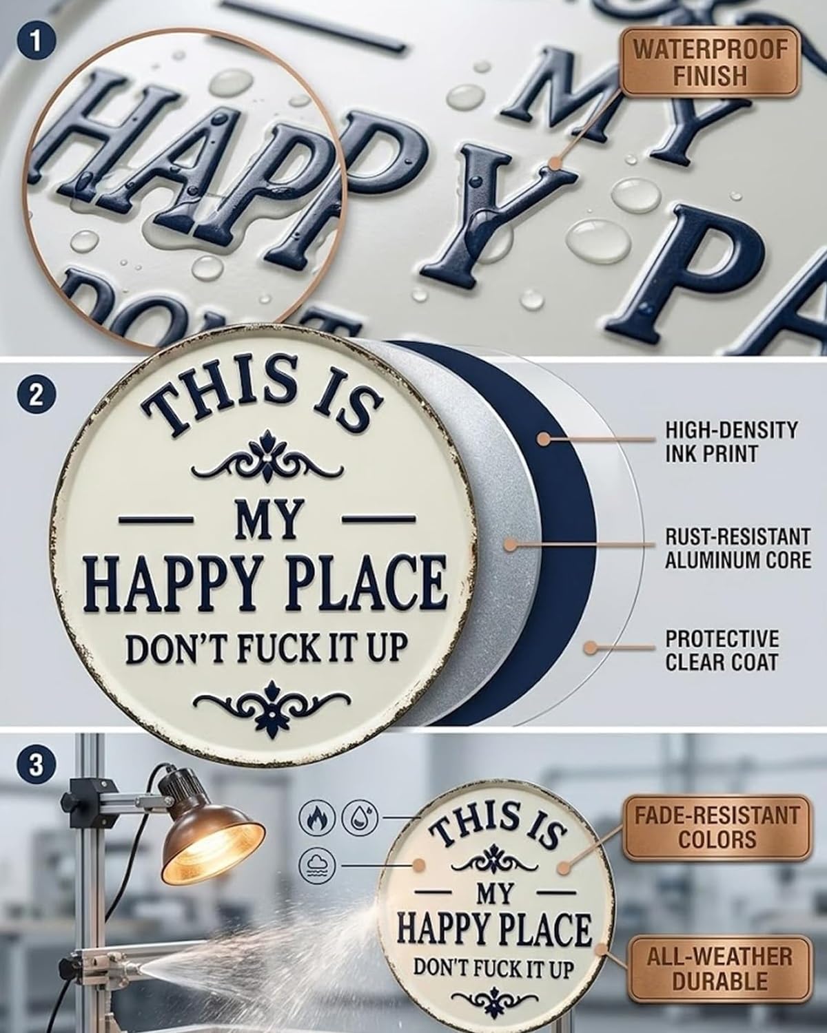 This Is My Happy Place Door Sign Funny Metal Sign Vintage Tin Plaque Dont F*ck It Up Garden Sign Retro Wall Decor for Patio Outdoor Home Bar Humorous Housewarming Gift Rustic Welcome Sign(2pcs,12in) - 5