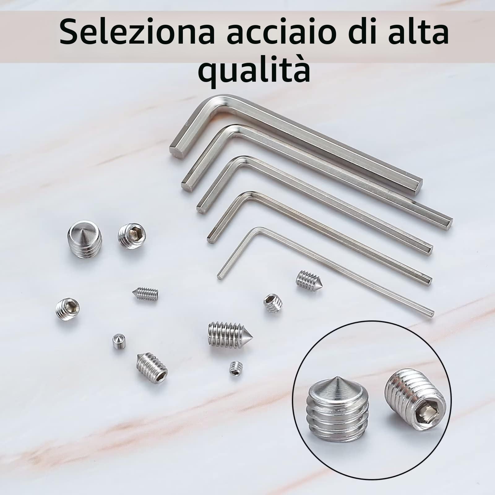 Viti Senza Testa a Punta Conica M3 M4 M5 M6 M8, Grani Filettati, Barra Filettata per Maniglie Porte con 5 Chiavi a Brugola