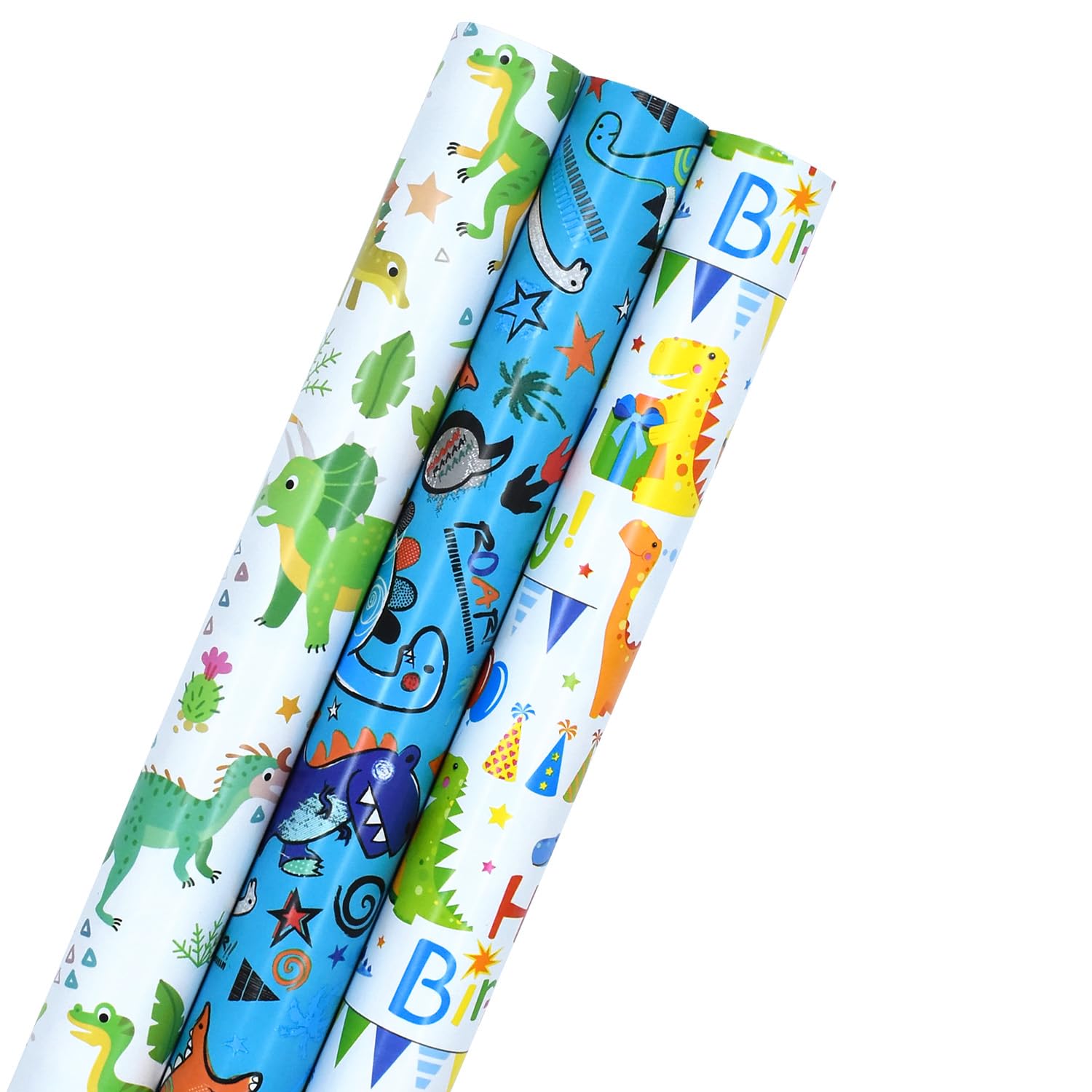 Carta Regalo Con Dinosauri Per Bambini – Mini Rotolo 43x300 Cm Con T-Rex E Triceratopo – Perfetta Per Compleanni E Baby Shower