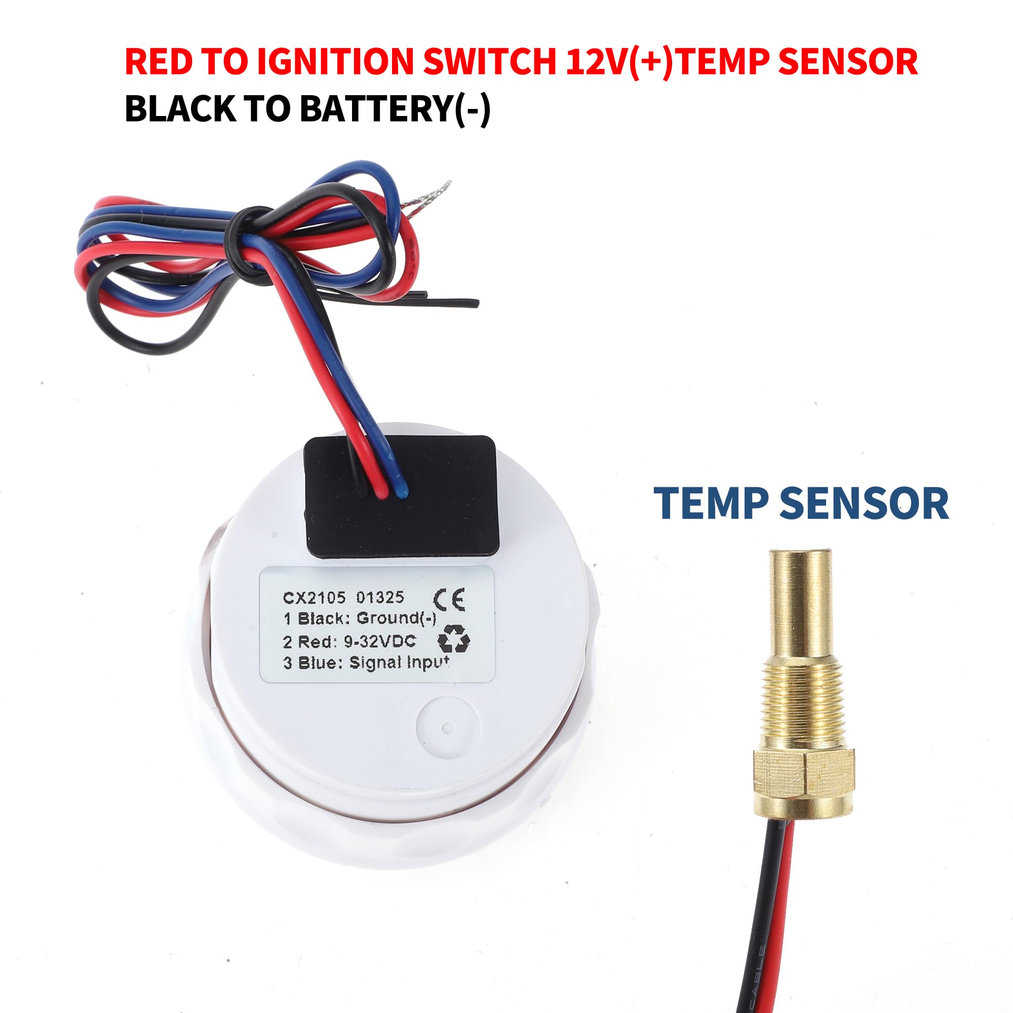 A ABSOPRO Kit universale di indicatore digitale della temperatura dell'acqua da 1,57" per sensore radiatore a tubo di raccordo nero, 100-300°F - Display LED per autoveicoli a 12V CC