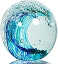 Hand Blown Ocean Wave Glass Ball ：Unique Gift for Beach Lovers，Beach Decorations for Home, Sea Glass Paperweight for Coastal Room Decor, Aquarium & Ocean Themed Decorations