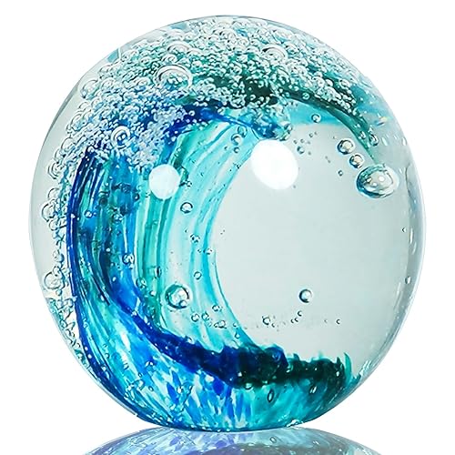 Hand Blown Ocean Wave Glass Ball ：Unique Gift for Beach