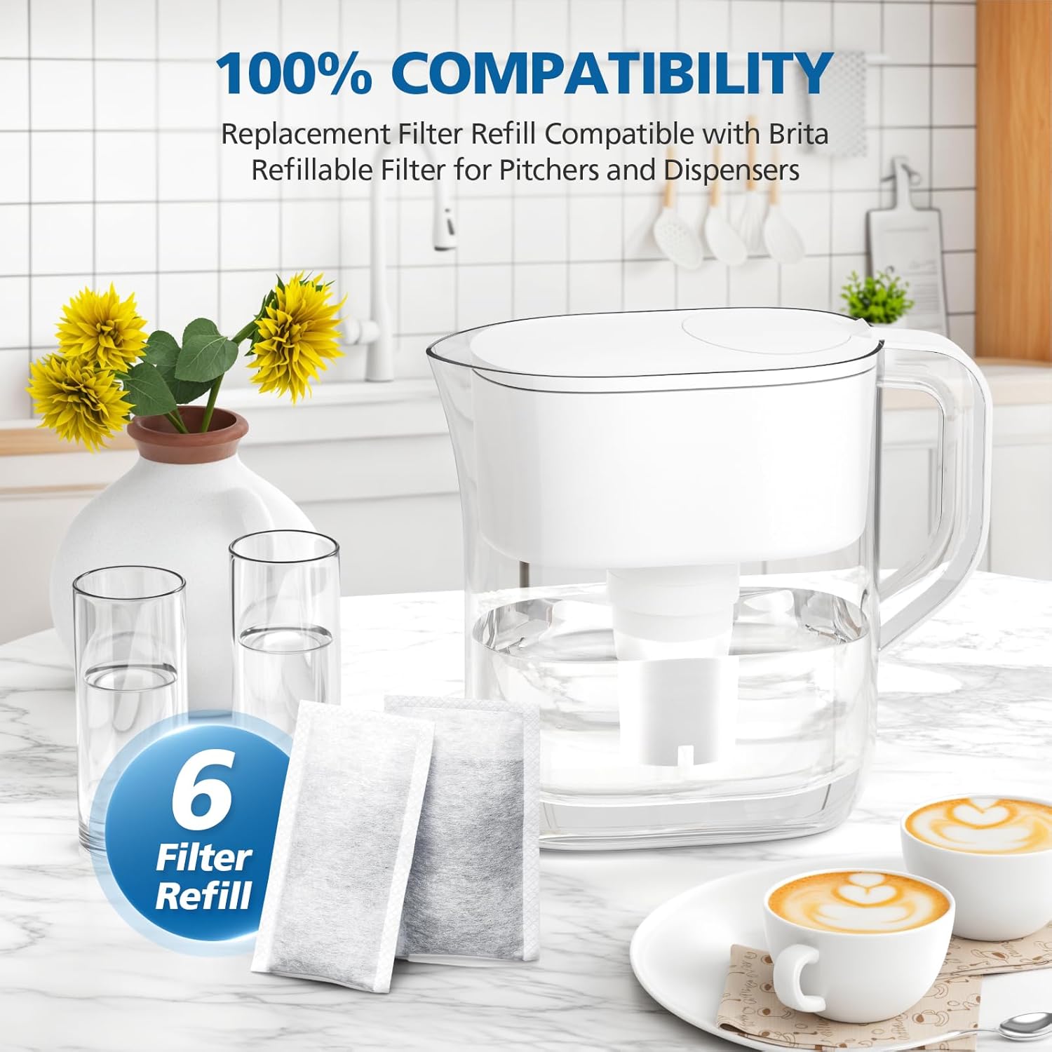 6 Replacement Filters for Brita Refillable Filter, for Brita Refillable Water Filtration System, For Use with Refillable Shell, Each Lasts Two Months, Replaces 1,800 Plastic Water Bottles a Year - Image 4