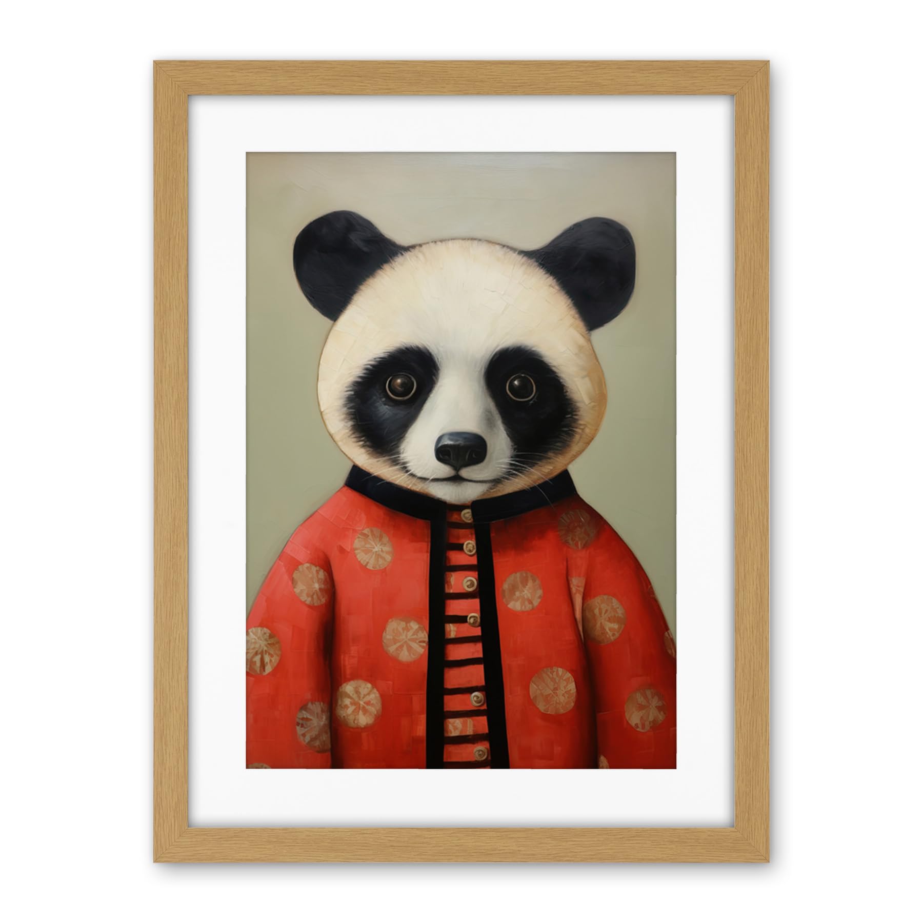 Artery8 Panda Cub in Chinese Uniform Fun Kids Bedroom Artwork Framed Wall Art Print 18X24 Inch