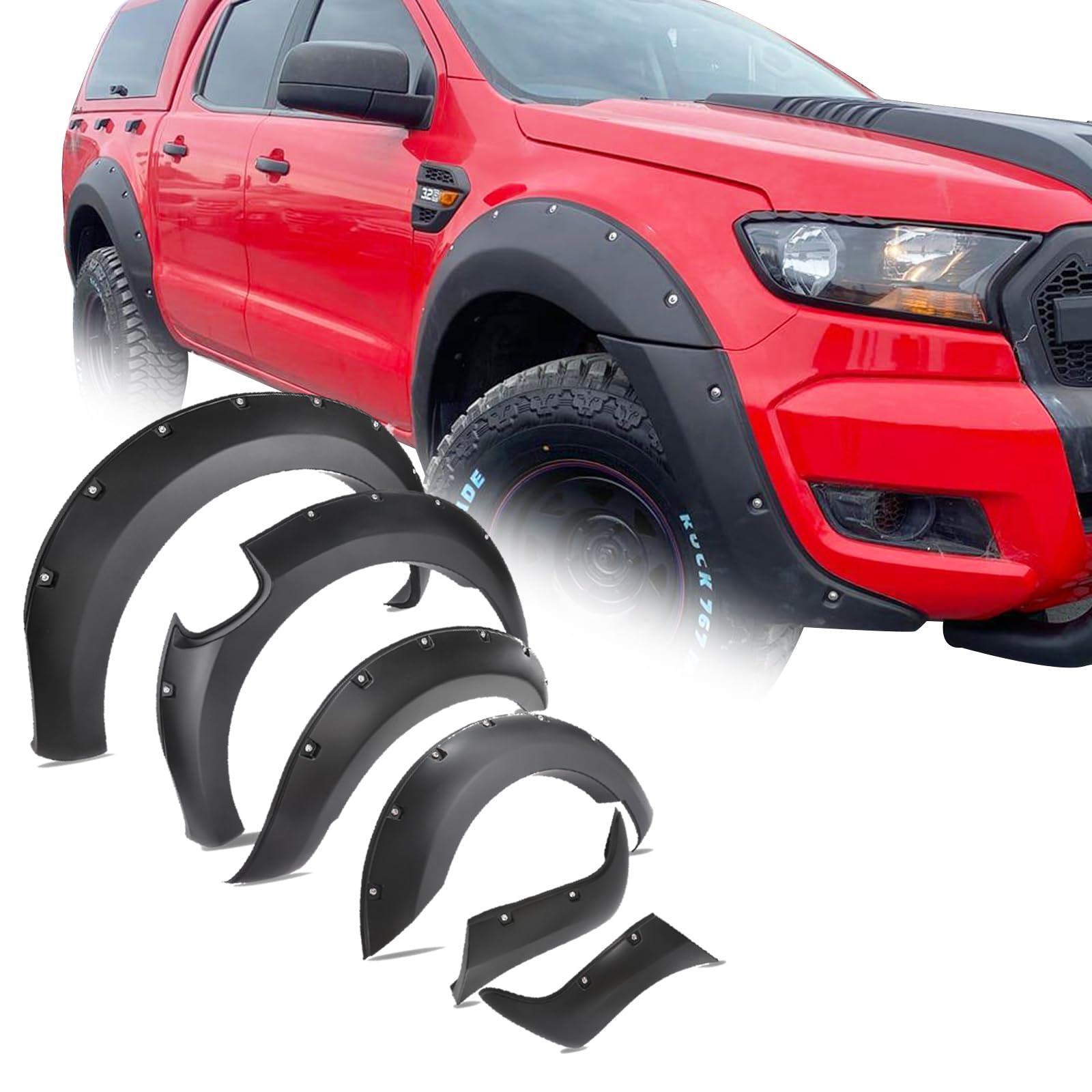 JHCHAN Wheel Arch Extension Kits For Ford Ranger 2016-2019 T7 Wide Arches Wheel Arch Flares Body Styling Rivet Trim Fitting 35 MM Extra Tyre Coverage