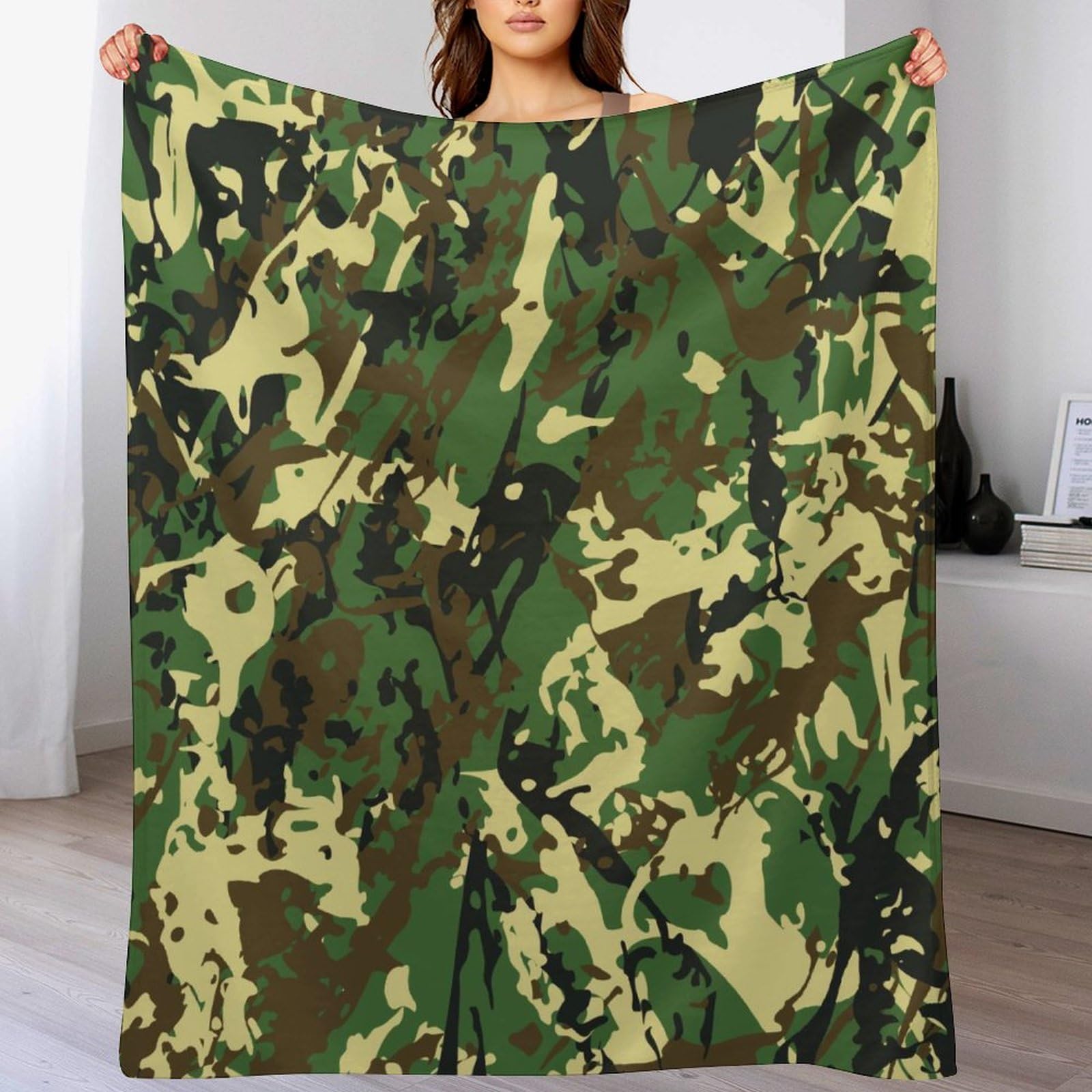Melbrakin Color777 Green Camo Army Camouflage Soft Flannel Travel Blanket, Living Room Home Sofa Decoration Blanket, Dormitory Office Nap Blanket