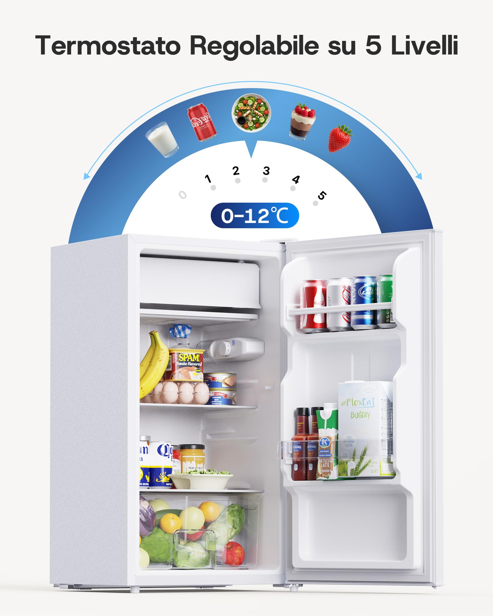 Upstreman 85 Litri Frigorifero Piccolo, LED Integrata, Termostato Regolabile, Cassetto per le Verdure, Silenzioso, Porta Reversibile, Frigo Piccolo da Ufficio, Frigorifero da Camera, Bianco, CR85