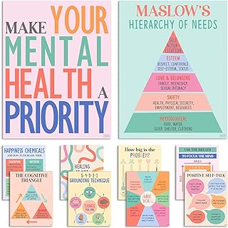 S&O Mental Health Posters for Office & School - Mental Health Office Decor - Mental Health Wall Art Therapy Counseling Office Decor - Therapy Posters Mental Health Decor - Psychology Decor - 10PC