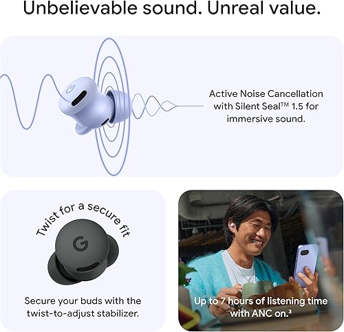 Miniatura 2 de Google Pixel Buds 2a - Auriculares inalámbricos Bluetooth con cancelación activa de ruido y modo de transparencia, ligeros, ajuste cómodo, batería