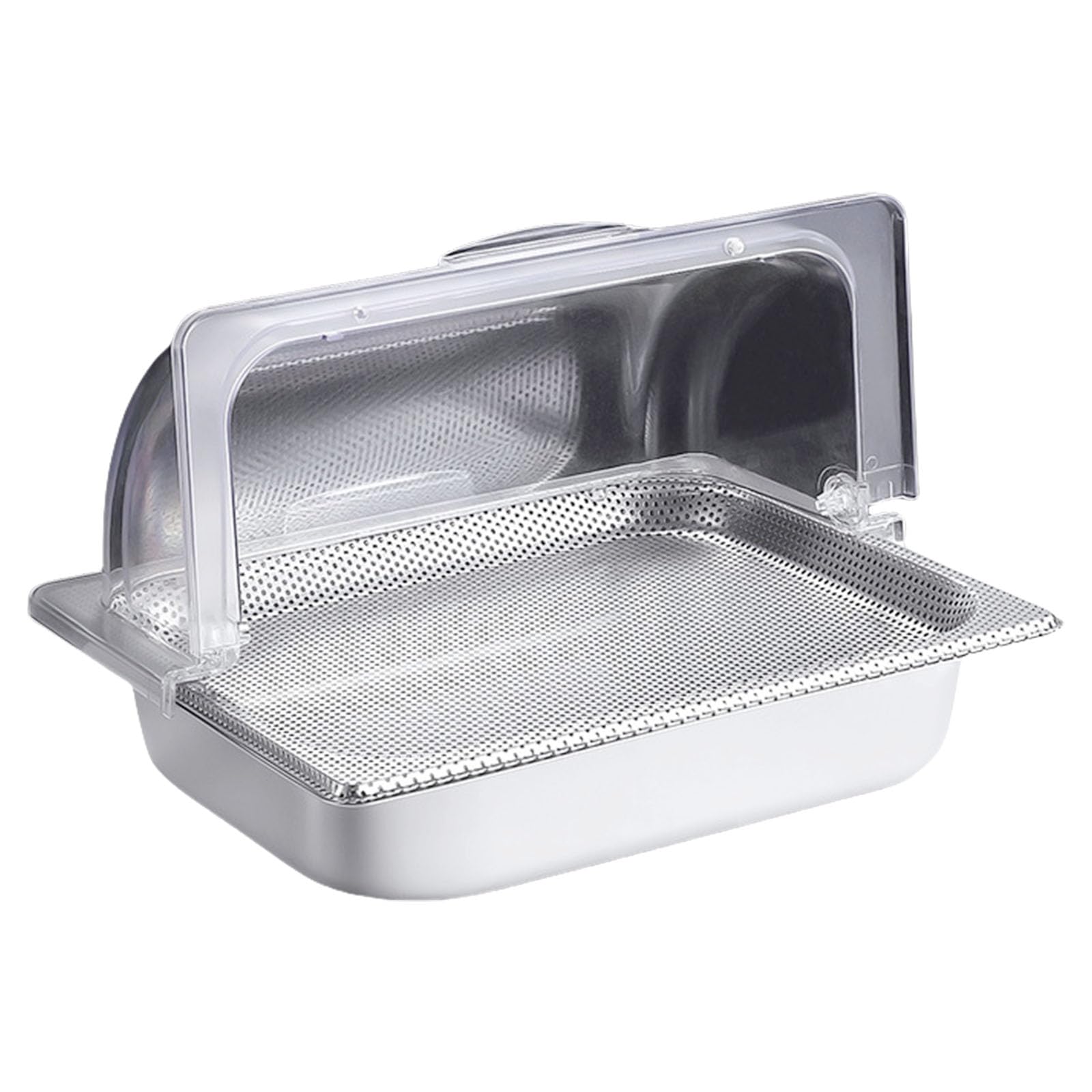 Msioytog Sturdy Stainless Steel Buffets Tray with Clear Roll Top Lid Commercial Kitchen Food Dispenser Rack for Event Restaurant Grade Serving Bowls with Covers
