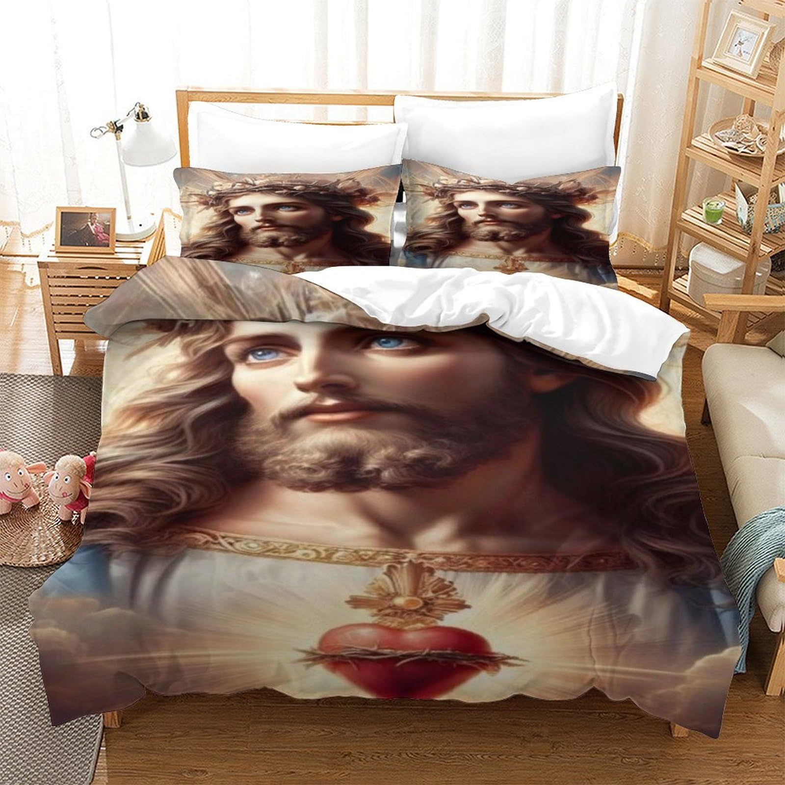 QPIRINMEX Jesus Bedding Duvet Cover with Zipper Closure Soft Microfiber Quilt Cover Boys And Girls Single（140x200cm）