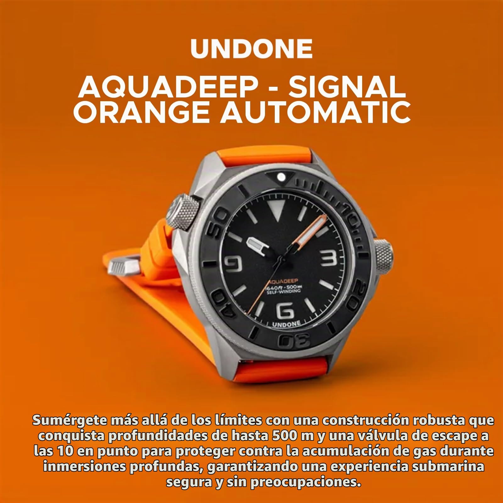 Undone Aquadeep - Reloj de Pulsera automático para Hombre, 43 mm, 500 m, Resistente al Agua, Correa de Goma, Titanio, 43mm, Reloj de Buceo