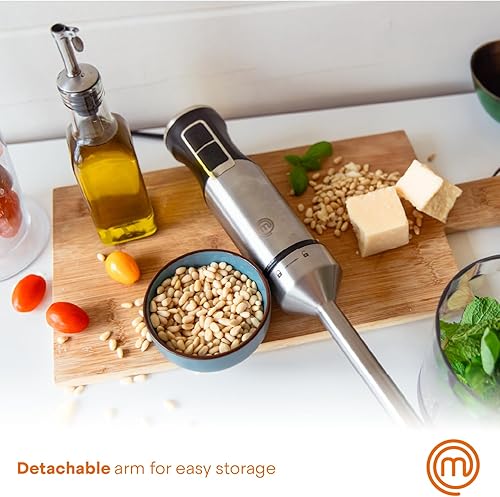 Miniatura 5 de MasterChef Batidora de inmersión de mano con accesorio de picador y jarra de medición, emulsionante de mano de acero inoxidable para hacer alimentos