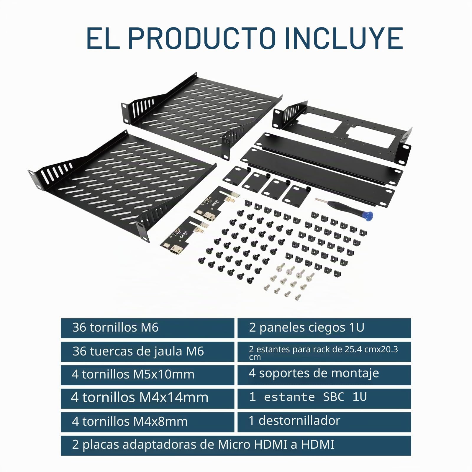 Tecmojo Mini rack de escritorio de 25,4 cm (10 pulgadas) 9U 200mm de profundidad, con estante SBC, placa adaptadora Micro HDMI a HDMI, panel en blanco, para equipos AV, NAS y servidor de 25,4 cm (10