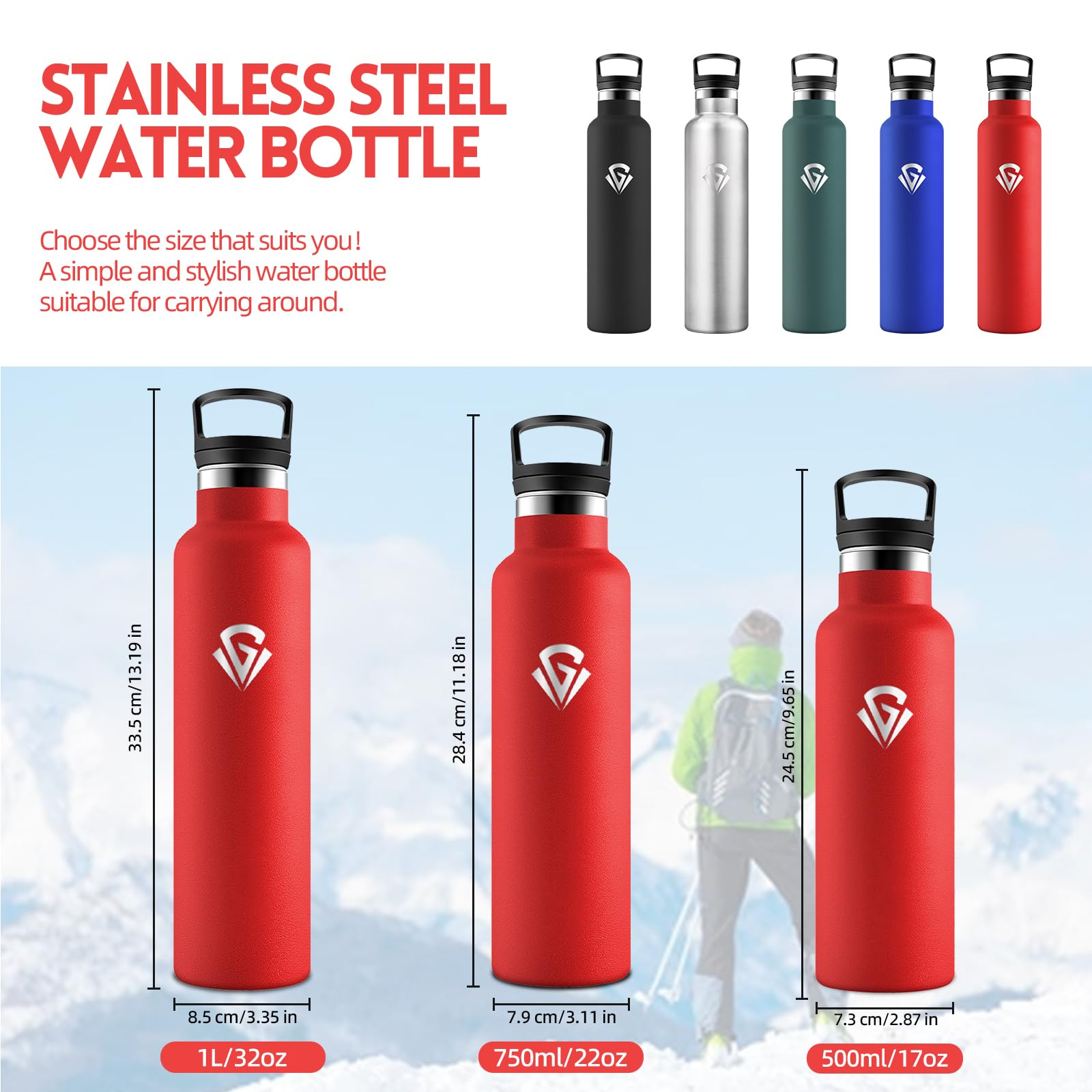HoneyHolly Trinkflasche 1L, BPA-Frei, Wasserflasche Edelstahl, Auslaufsichere Isolierflasche Doppelwandig, Trinkflasche Mit Strohhalm, Isolierflasche für Büro, Fitnessstudio, Camping - Rot