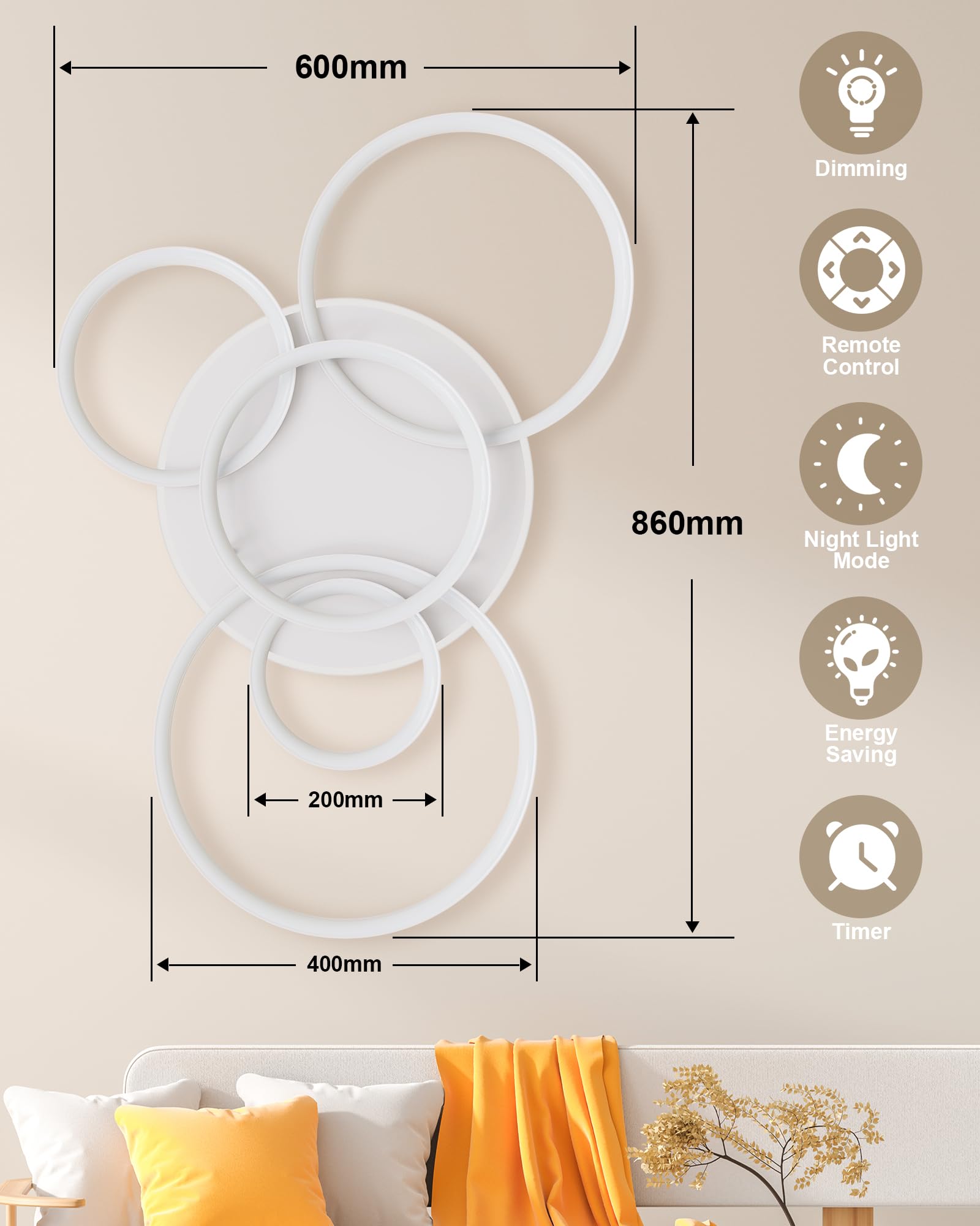 Plafoniera LED Soffitto Moderna, Lampadario Camera da Letto 86 * 60cm，Plafoniera LED Dimmerabile 3000K-6000K per Soggiorno Camera da Letto Sala da Pranzo 75W