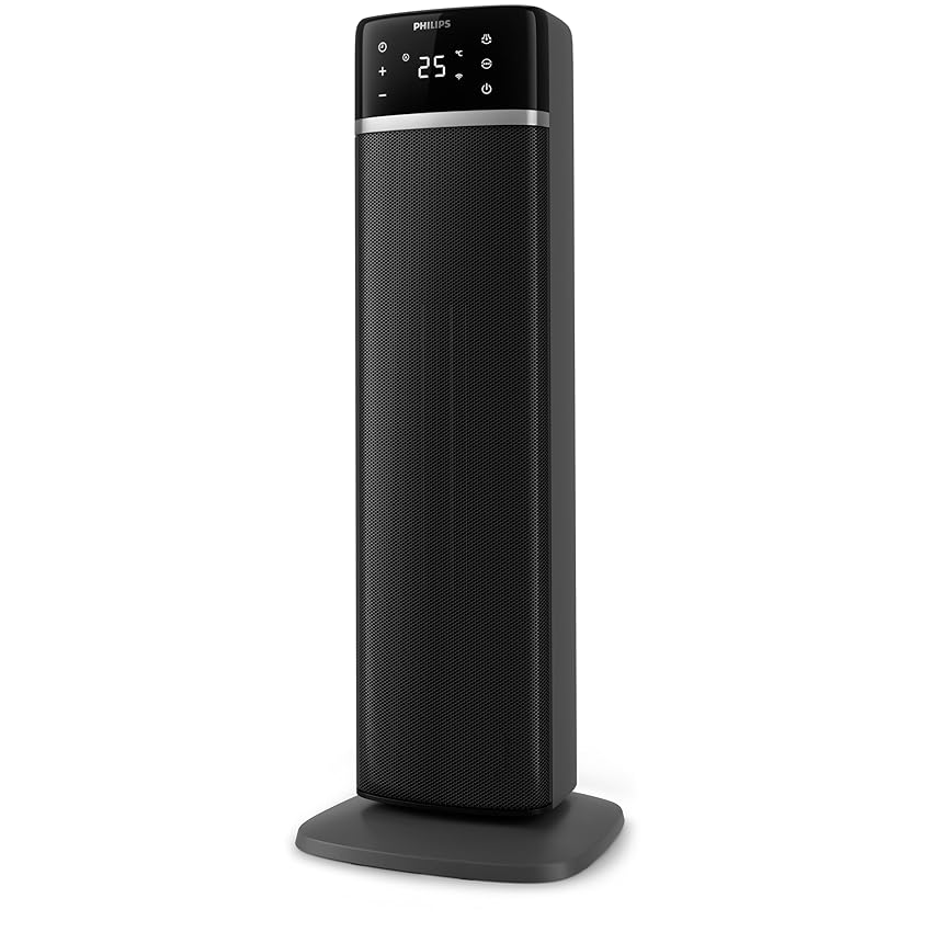 Termoventilatore a torre Philips Serie 5000-2000W, risparmio energetico 50%, display, 5 funzioni sicurezza, 4 modalità, oscillazione 60°, silenzioso, nero/grigio scuro (CX5120/11).