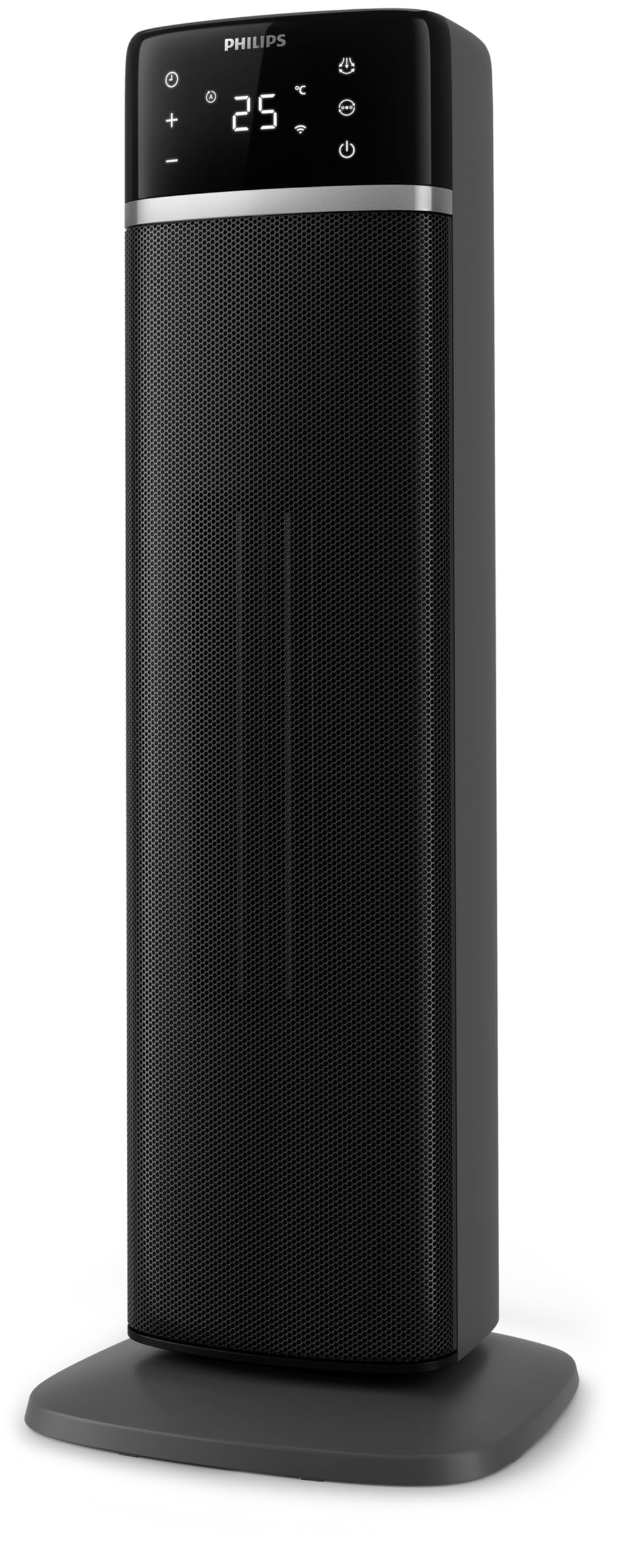Termoventilatore a torre Philips Serie 5000-2000W, risparmio energetico 50%, display, 5 funzioni sicurezza, 4 modalità, oscillazione 60°, silenzioso, nero/grigio scuro (CX5120/11).