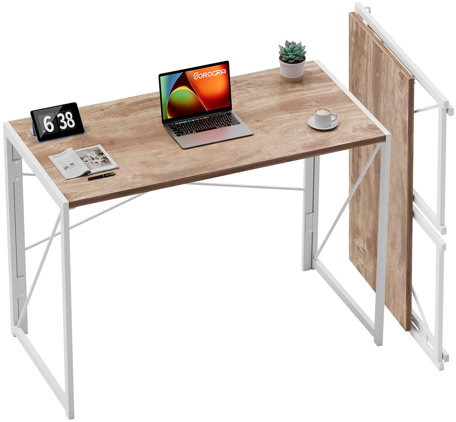 Coavas Small Folding Desk 39.4 inch Foldable Computer Desks, Spaces Saving Writing Table for Bedroom, Home Office, Dorm, Apartment, Kids, Oak