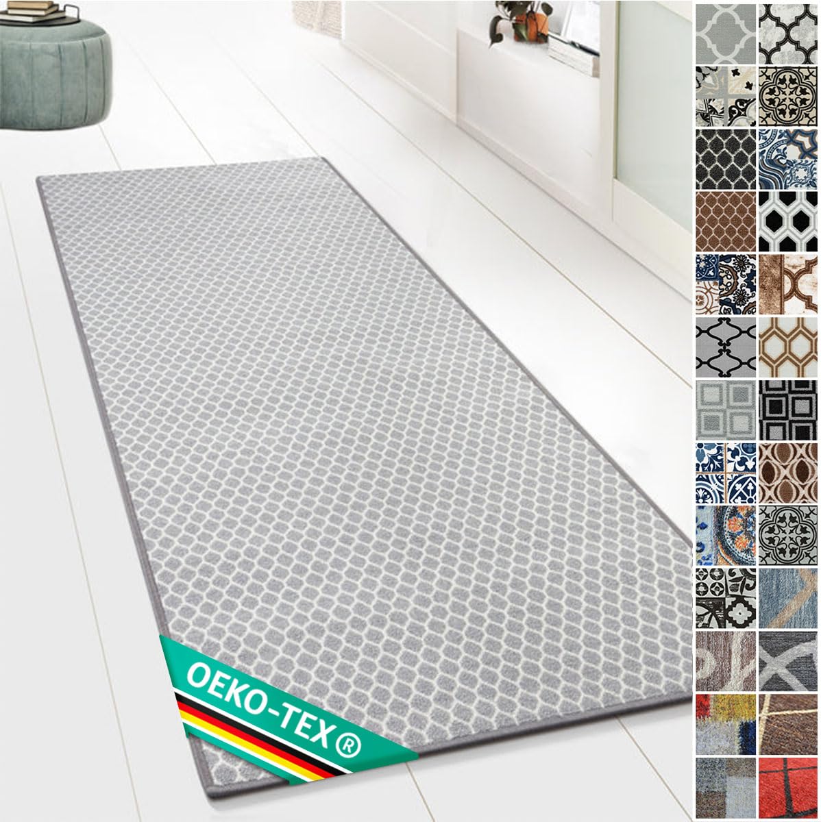 Floordirekt Teppichläufer Tralee 80 x 800 cm - Läufer für Küche, Flur & Wohnraum - Feinschlingen Teppich - rutschfest & antistatisch - Küchenläufer Flurteppich Flurläufer