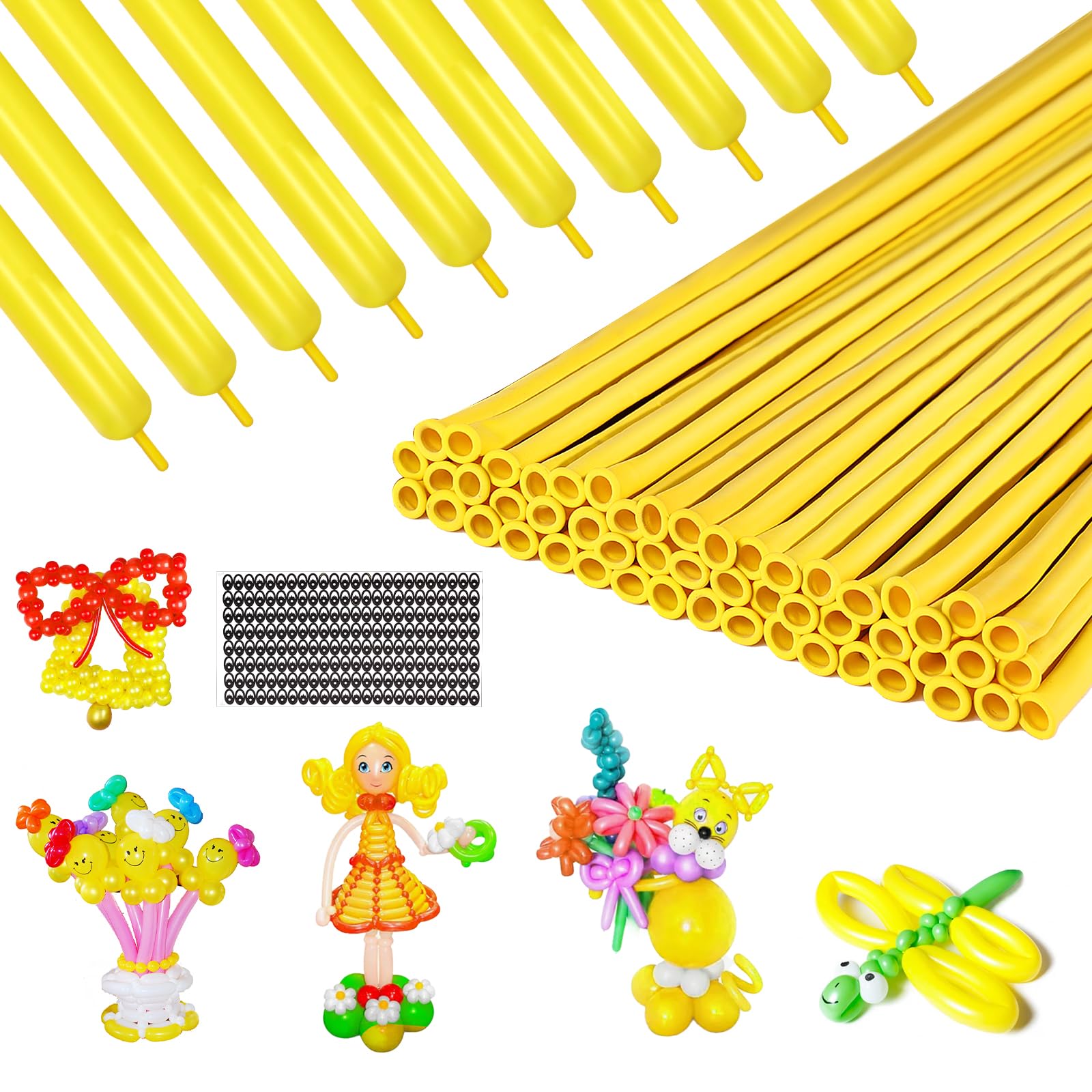 260 Yellow Balloons 100PCS Twisting Animal Balloons Thick Latex Modeling Long Skinny Magic Clown Balloons for Animal Shape Balloon Garland Halloween Weddings Birthdays Festival Supplies Party Decors