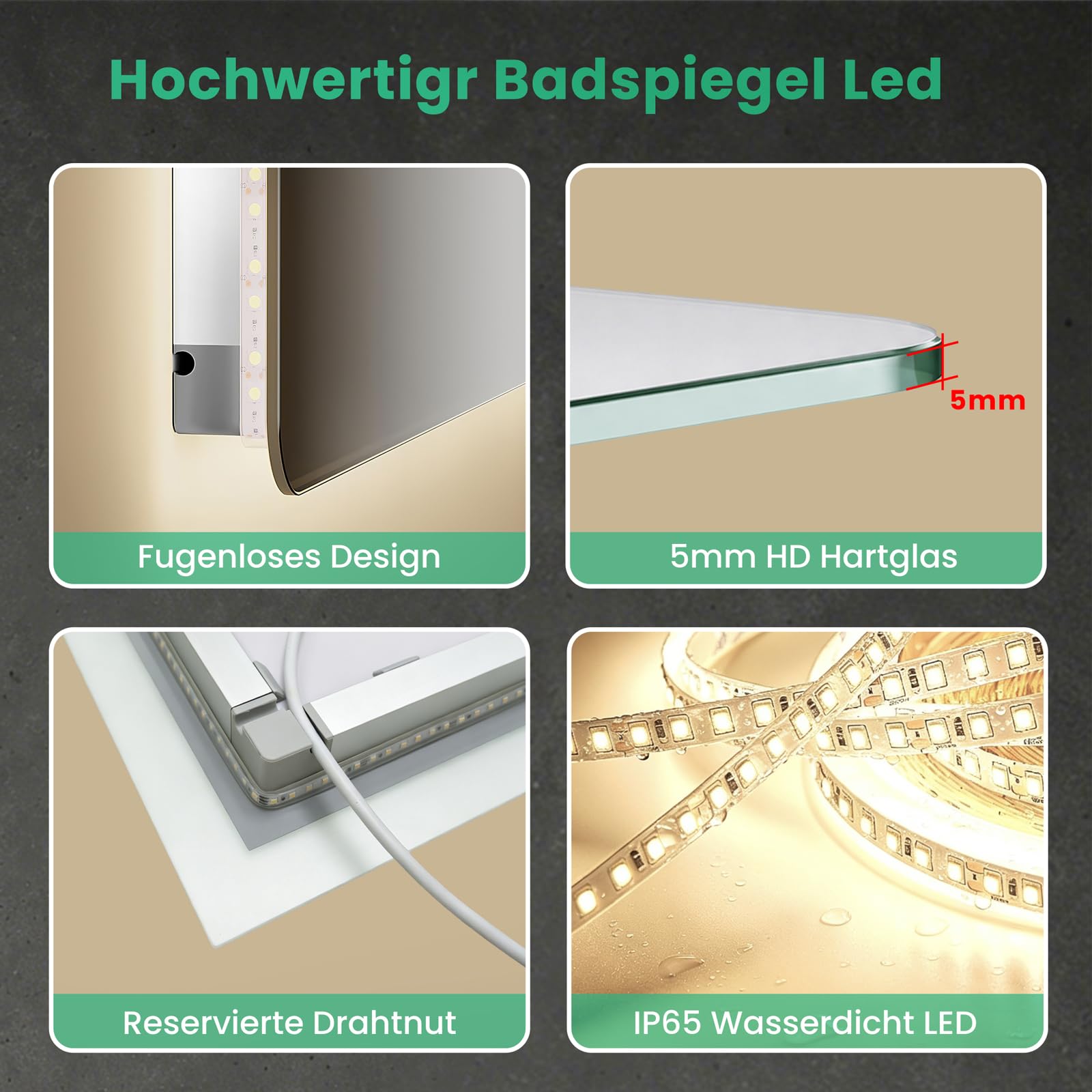 Cozynest Badezimmerspiegel mit Beleuchtung 80x60cm Rechteckig Badspiegel LED Spiegel Badezimmer Wandspiegel Touchschalter mit 3 Lichtfarben Dimmbar,Speicherfunktion, IP44 Wasserdicht,Energiesparend