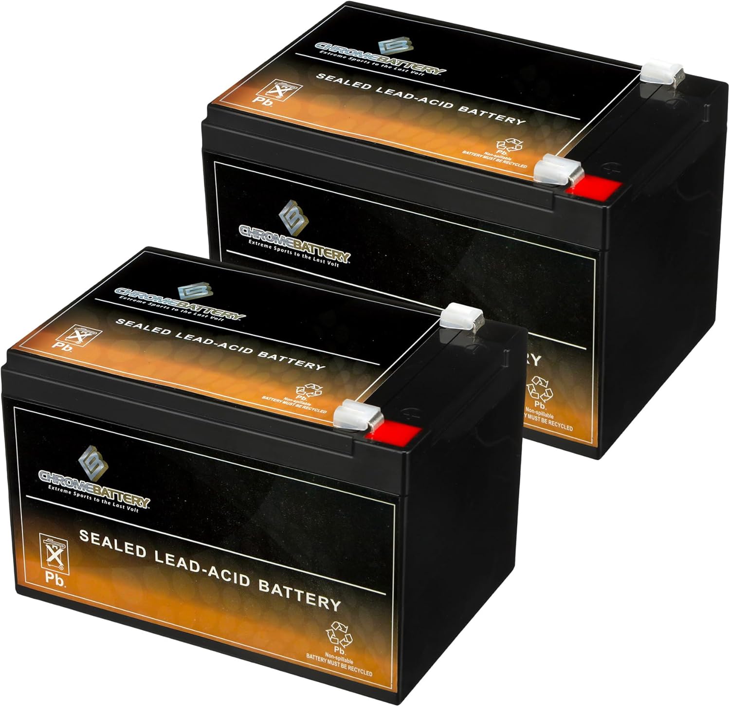 Chrome Battery 12V 14AH Maintenance-Free Battery for Alarm Systems, Scooters, Toys, Emergency Lights, and More - Nut and Bolt (T3) Terminal 2 Pack