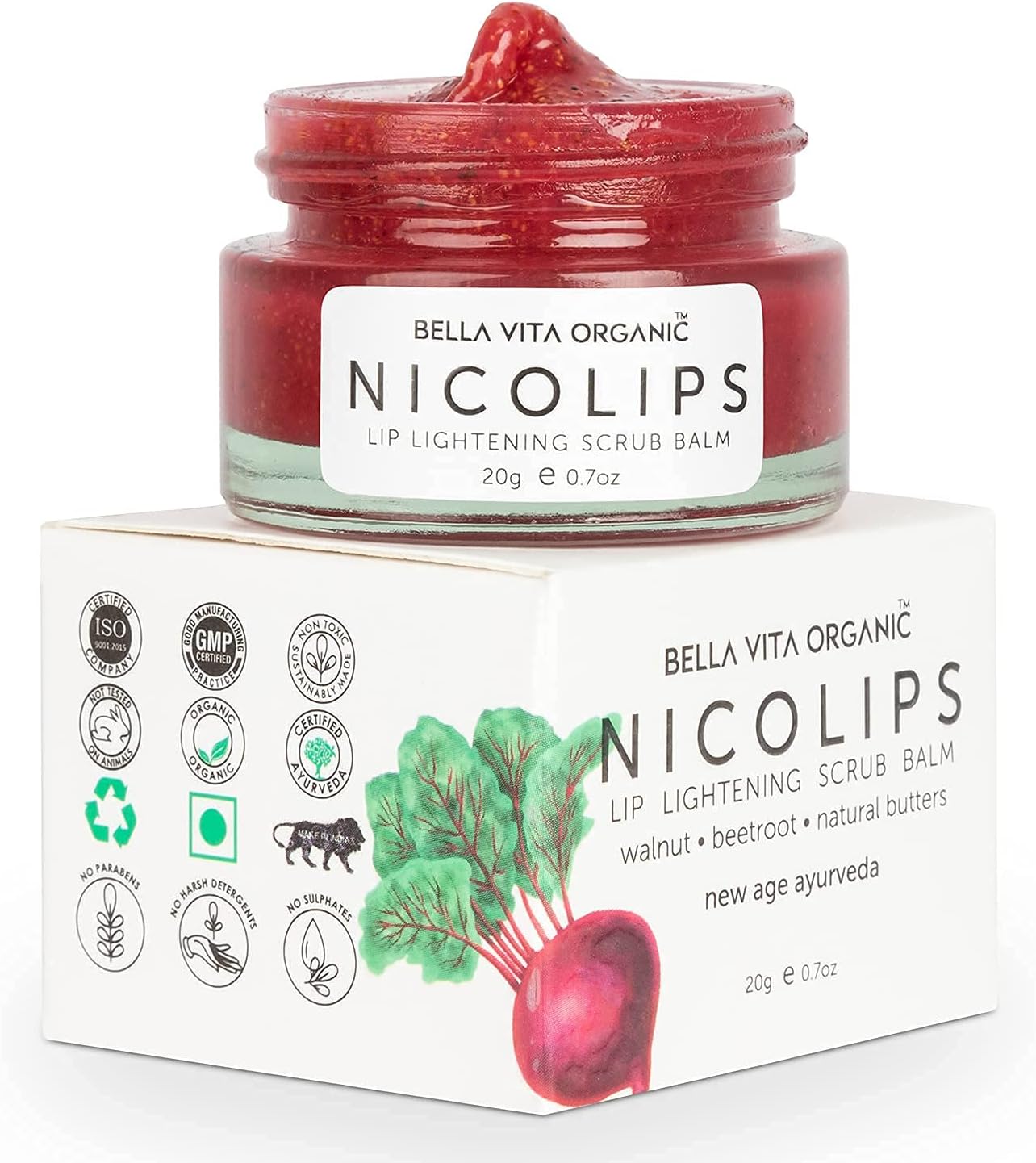 NicoLips Lip Scrub Balm Lightening and Brightening Dark Lips for Men and Women Dry Lips / Smoker / Chapped Lip & Lipstick Stains Removal Lipcare , 20 g