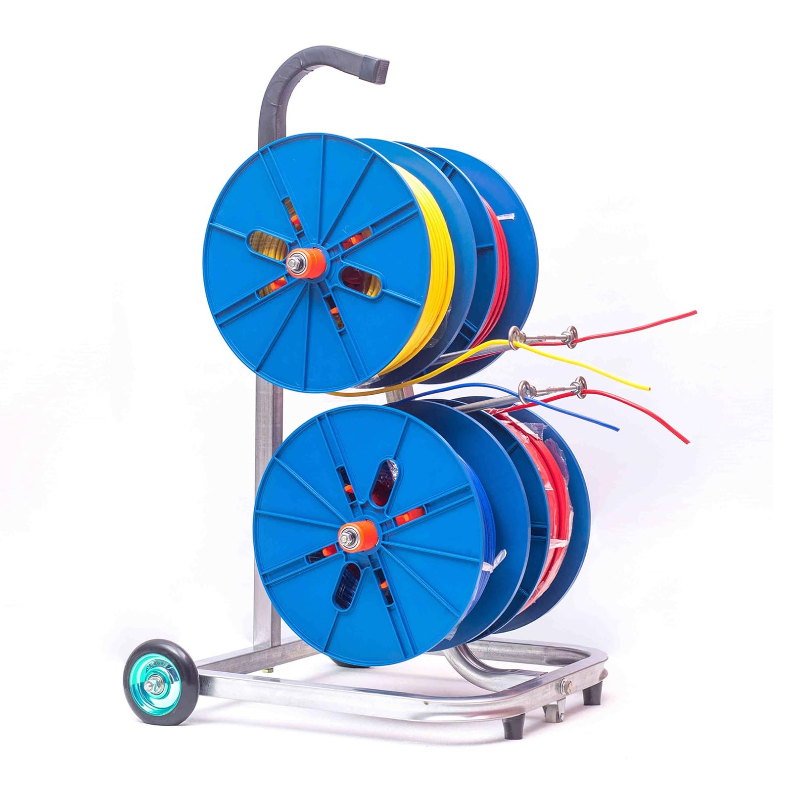 ZFUCMAYL Wire Spool Rack,Transportable Cable Caddy,Heavy Duty Cable Reel Holder/Wire Dispenser,with Wheels,for Wire Pullers and Duct Reels(4 Reel)