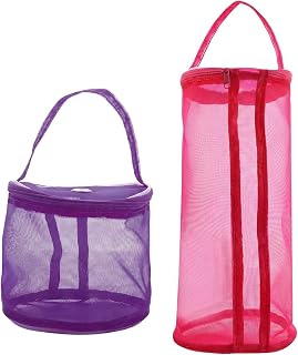 2 Pack Mesh Yarn Storage Bag, Portable Purple and Rose Red Nylon Yarn Holder for Crocheting Knitting Supplies Organization