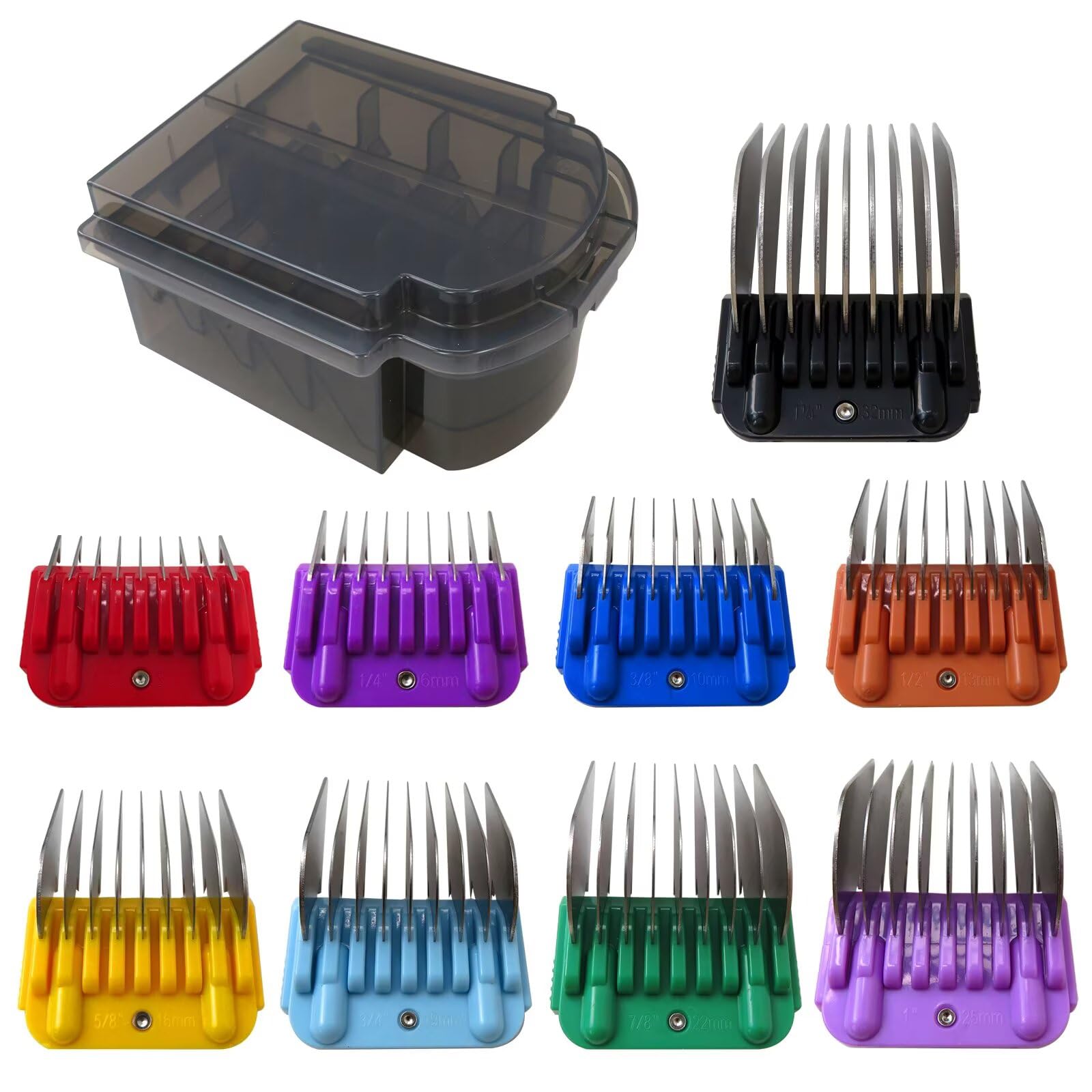 9 Color Stainless Steel Guide Combs Set Compatible for all Type A5 Detachable Blades (Sizes 10/15/30) Replacement for Andis &for Oster A5& for Wahl KM Series Clippers