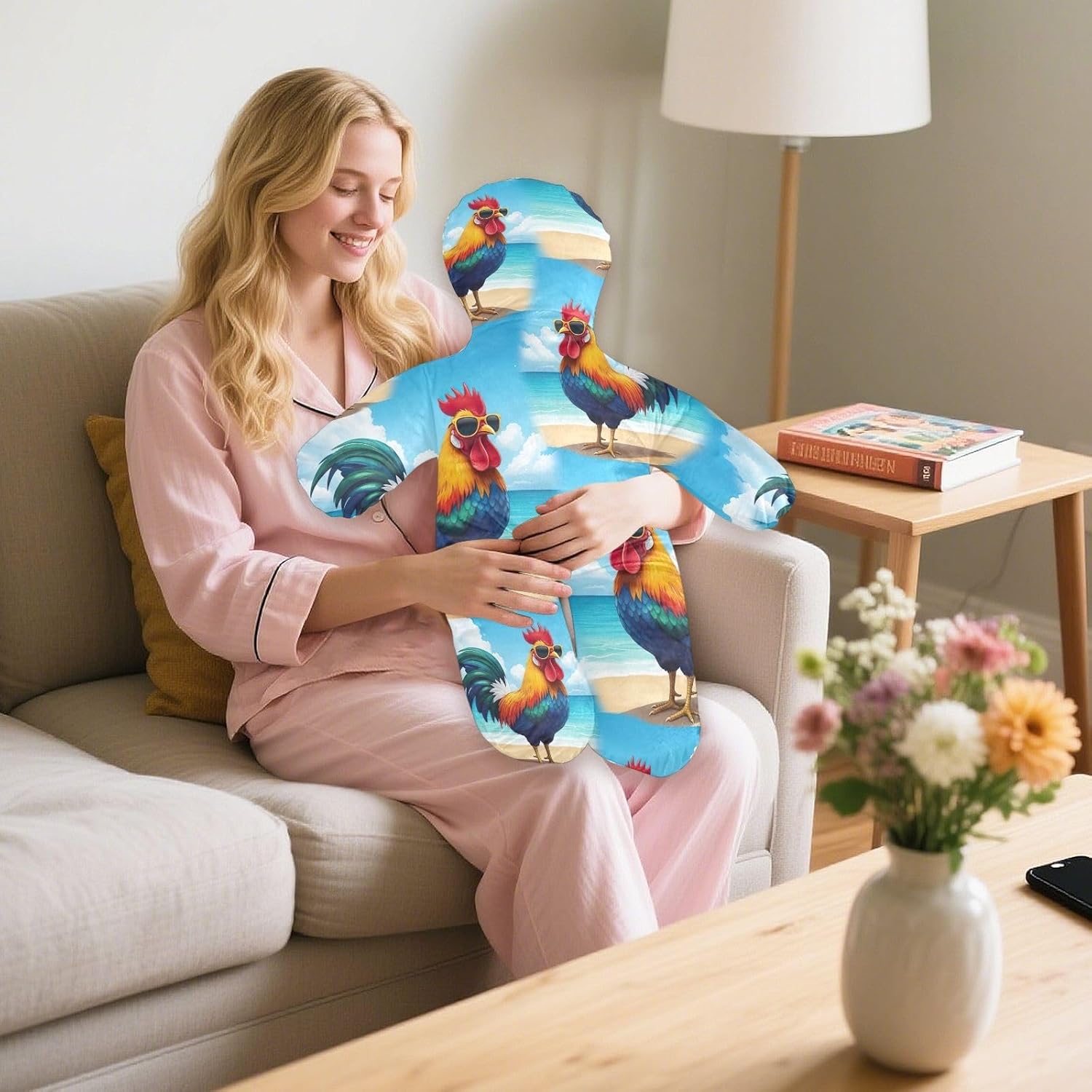 ODAWA Snuggle Body Pillow for Emotional Support with Removable Pillowcase, Rooster Beach Body Pillow for Lounging 23 x 32 Inch