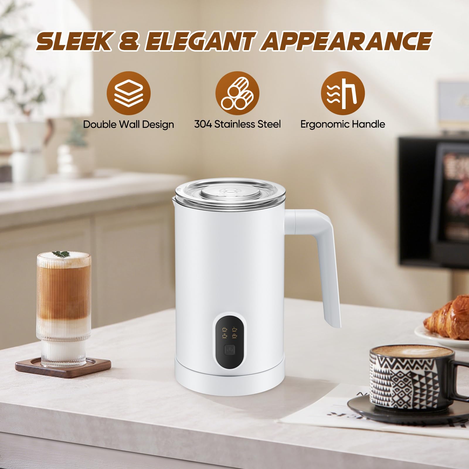 4 en 1 Montalatte Elettrico 400W 350ML scaldalatte Montalatte elettrico per cappuccino per Cappuccino, Latte, Macchiato e Cioccolata Calda...