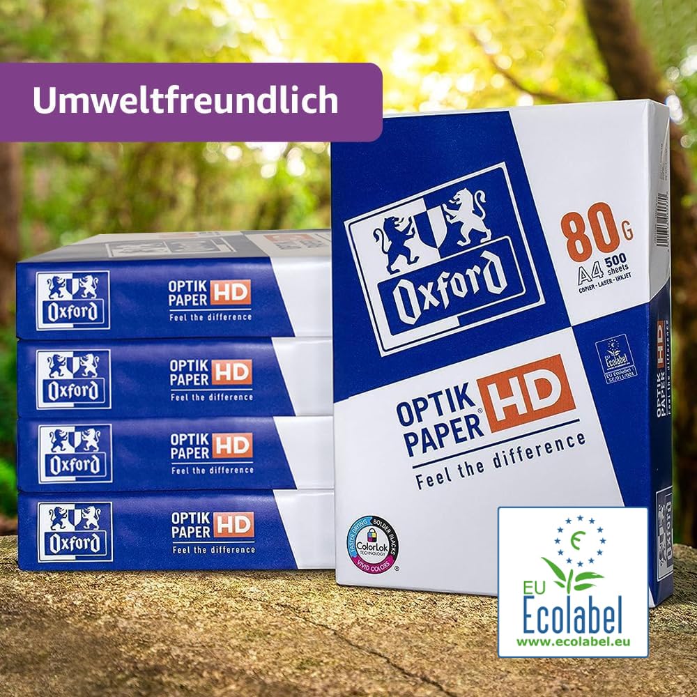 Oxford Papel para fotocopia/impresora Premium, 2500 hojas, DIN A4, 1 caja de 5 unidades