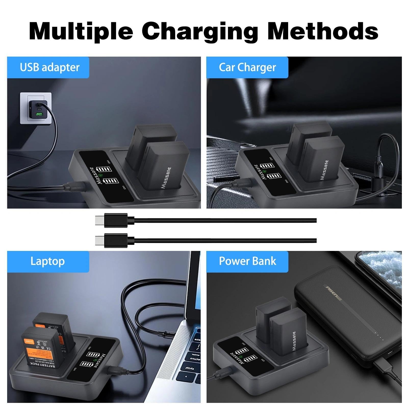 Confezione da 2 batterie EN-EL25 da 1600 mAh ad alta capacità + caricatore rapido LED PD20W, ricarica completa in 2,5 ore, batteria EN-EL25 per Nikon Z30, Z50, Z50II, ZFC e caricabatterie MH
