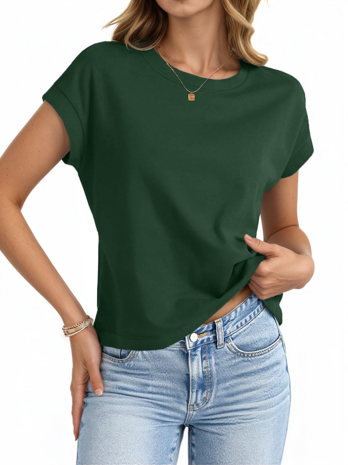 - Womens Crop Tops Cap Sleeve Cropped T Shirts Crewneck Loose Fit Short Sleeves Tees Summer Fashion Clothes