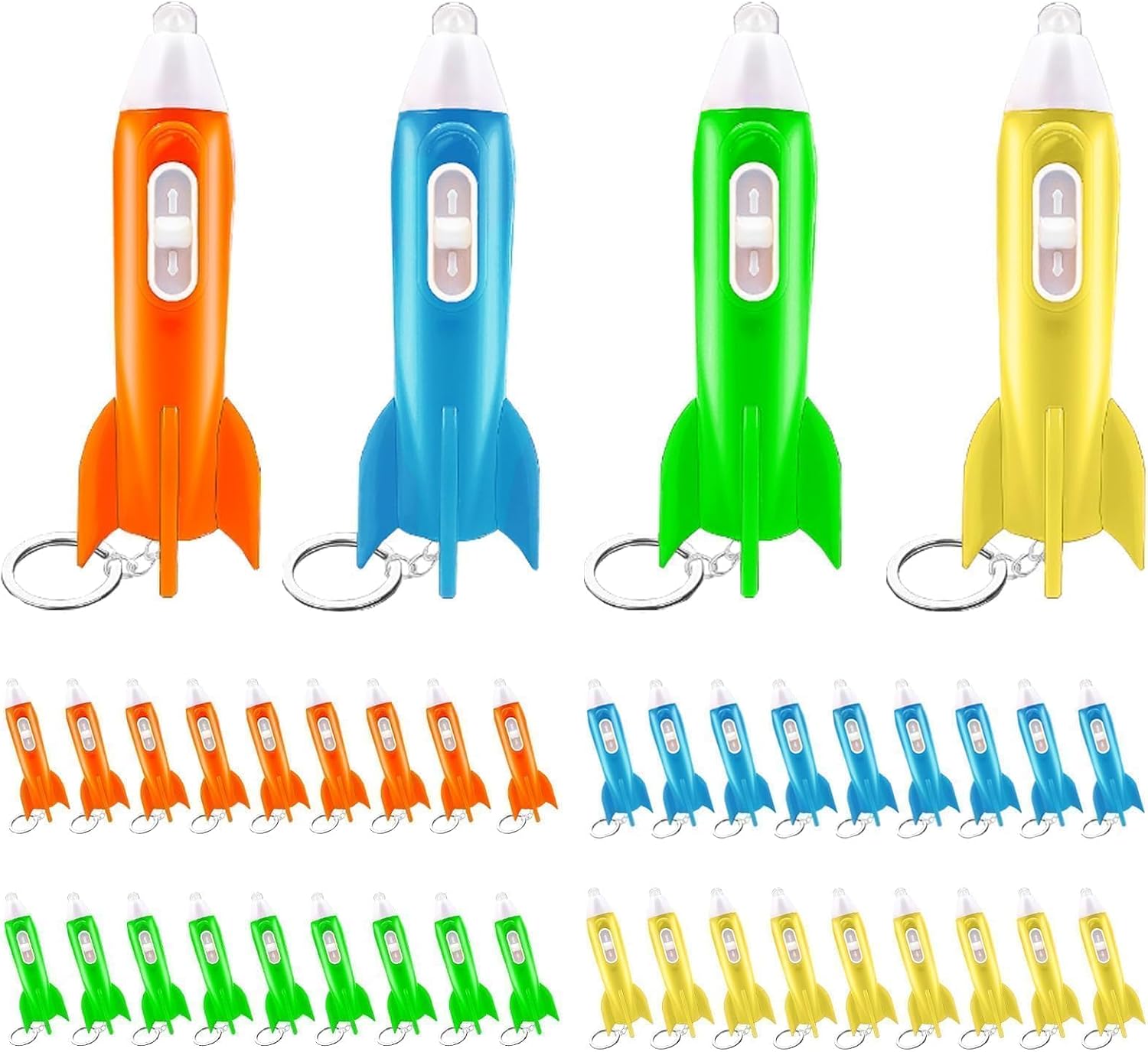 REDANHA 36 Pieces Mini Rocket Flashlight Keychain 4 Colors Kids Rocket Led Flashlight for Astronaut Themed Outer Space Party Favors Birthday Party