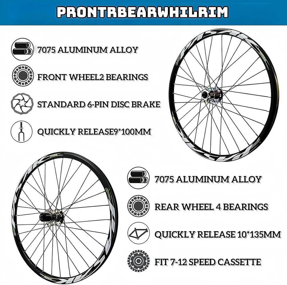 Mountain Bike Wheels 26", 27.5", 29", High-Strength Aluminum Alloy Rims, Disc Brakes, Quick Release, 32 Holes, For 7-12 Speed ​​Bicycles(Rear wheels,27.5inch)