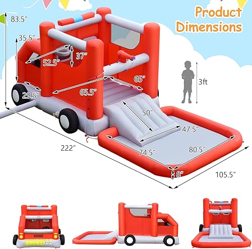 Miniatura 4 de Casa inflable de rebote para niños al aire libre, camión de bomberos para niños, parque acuático, casa de juegos animada para niños saltando al aire